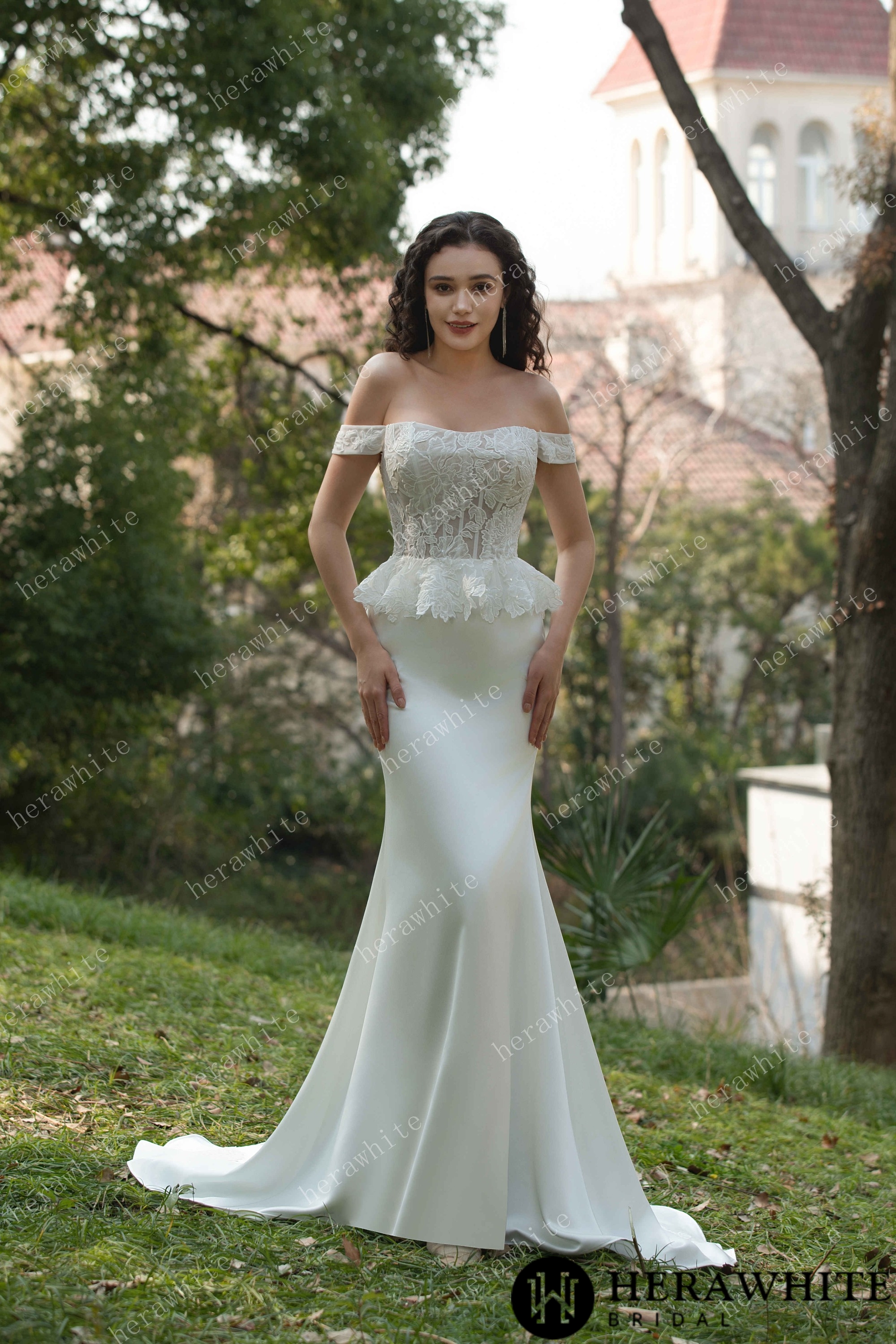 Sample Sale/ Off the Shoulder Ruffle Fit and Flare Bridal Gown