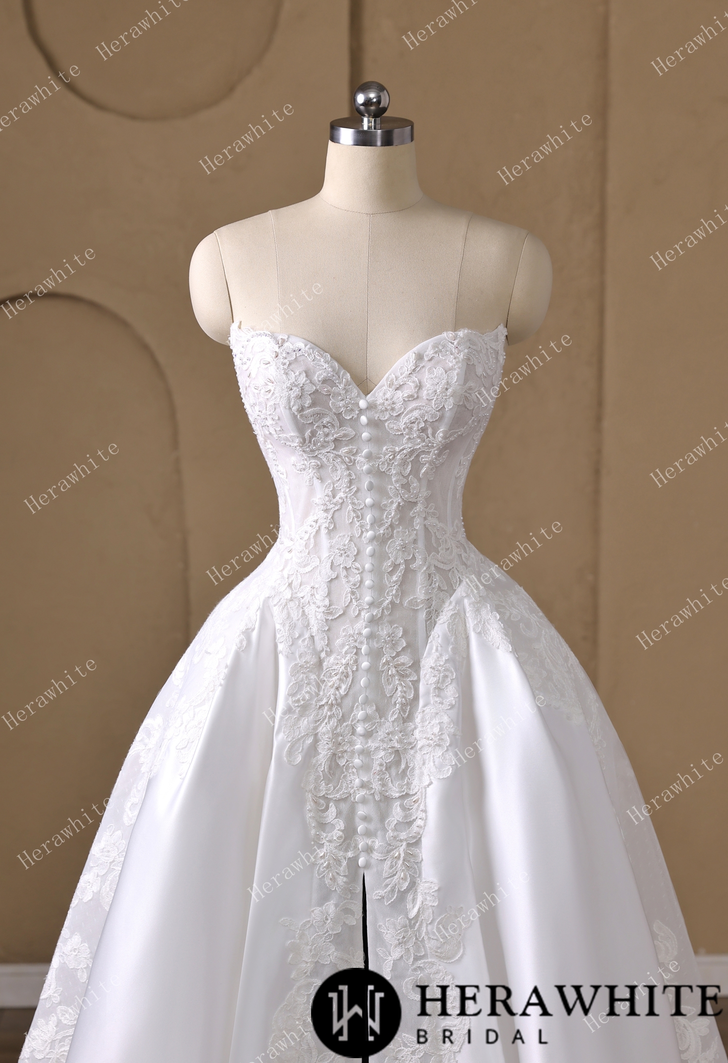 Strapless Sweetheart Lace & Satin Ball Wedding Dress