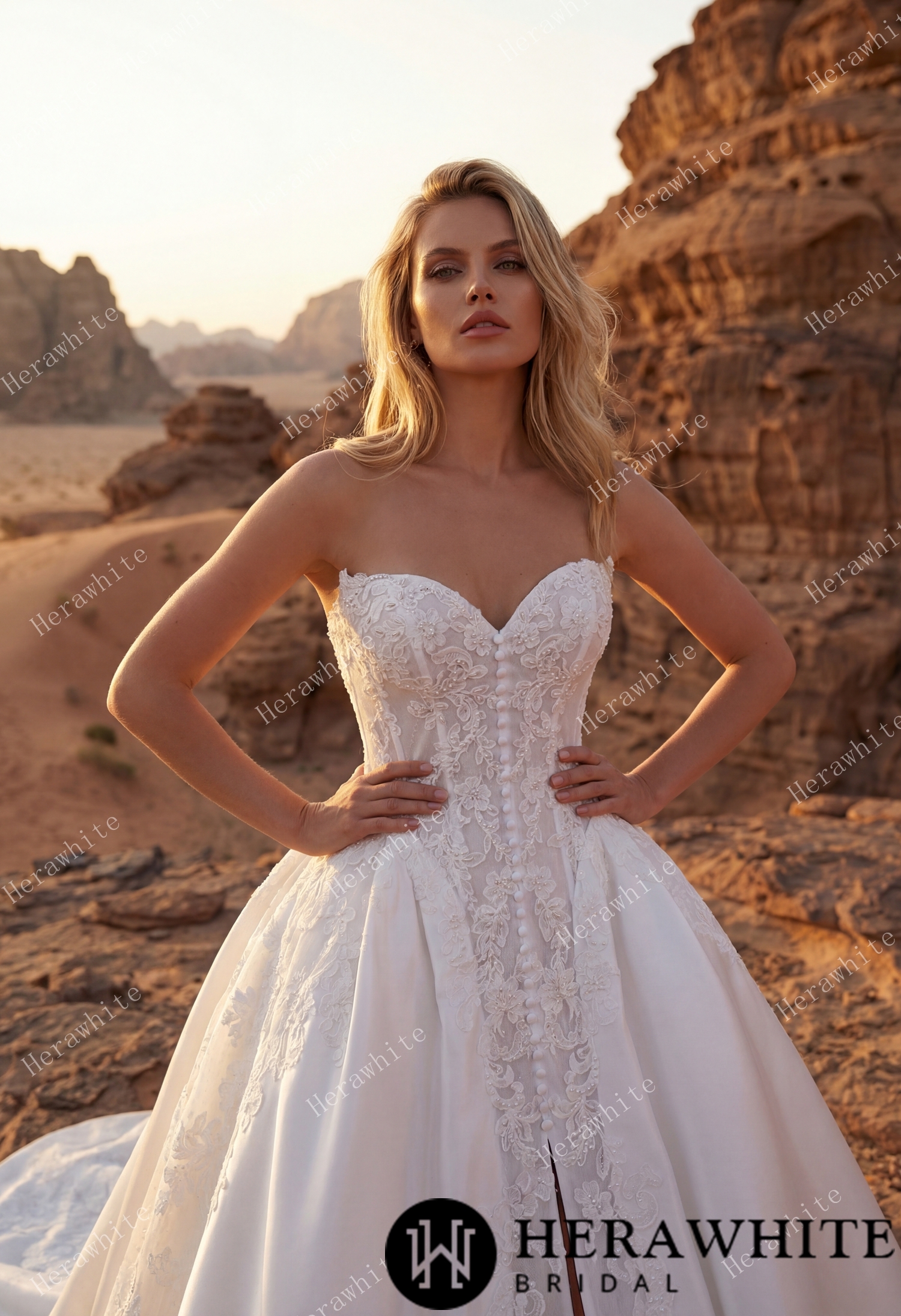Strapless Sweetheart Lace & Satin Ball Wedding Dress