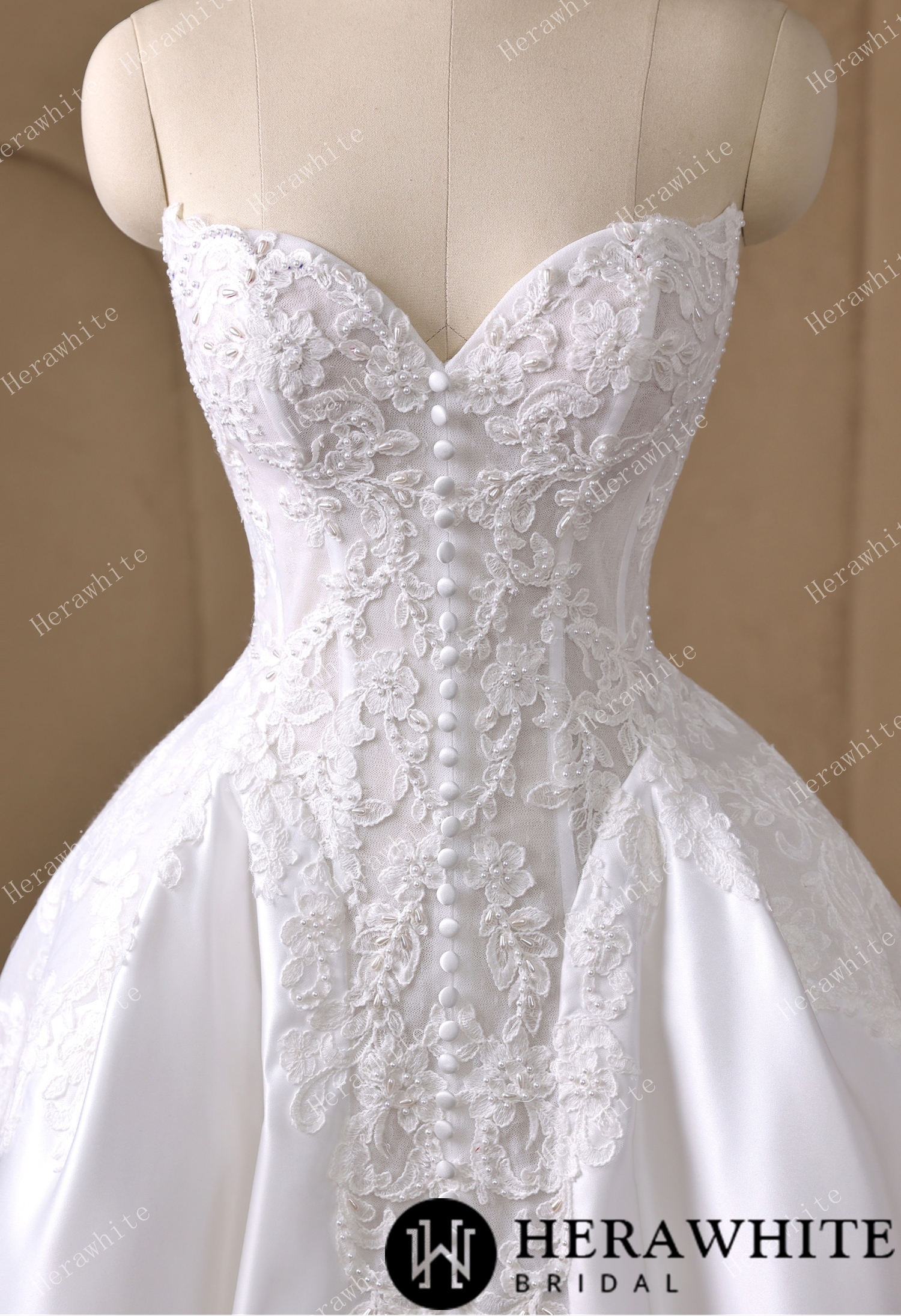 Strapless Sweetheart Lace & Satin Ball Wedding Dress