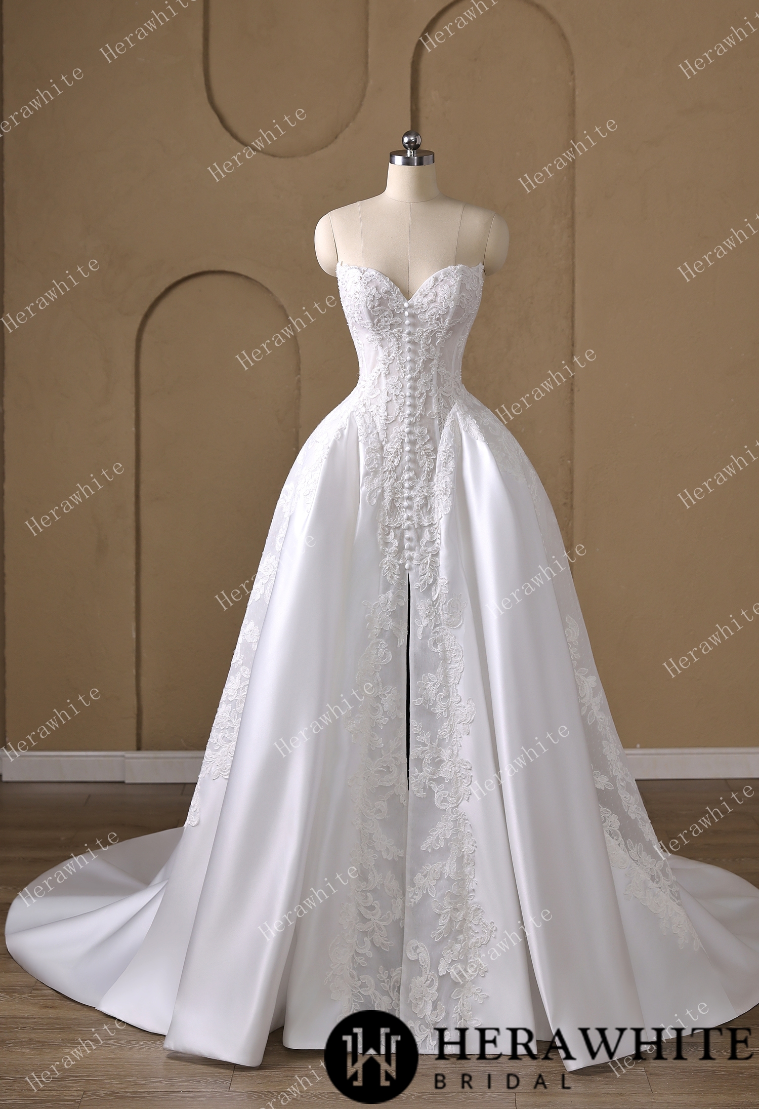Strapless Sweetheart Lace & Satin Ball Wedding Dress