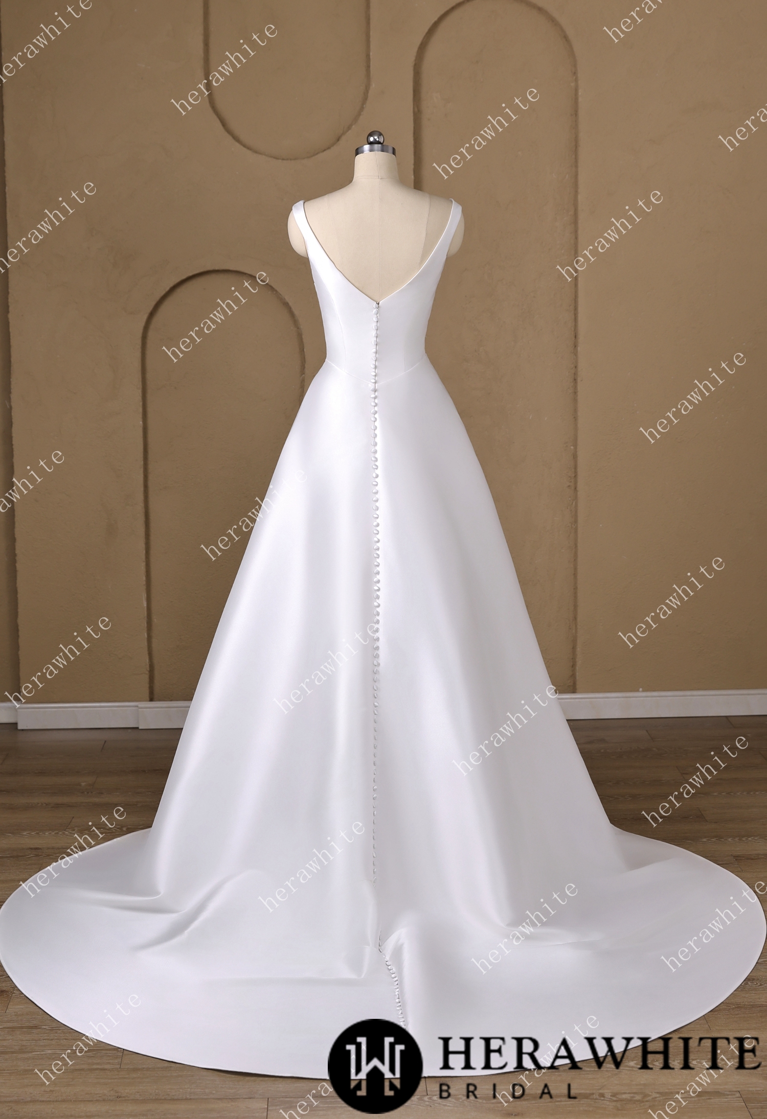 In Stock / A  heart-shaped neckline framed by wide Strap Draped Satin A-Line Wedding Dress