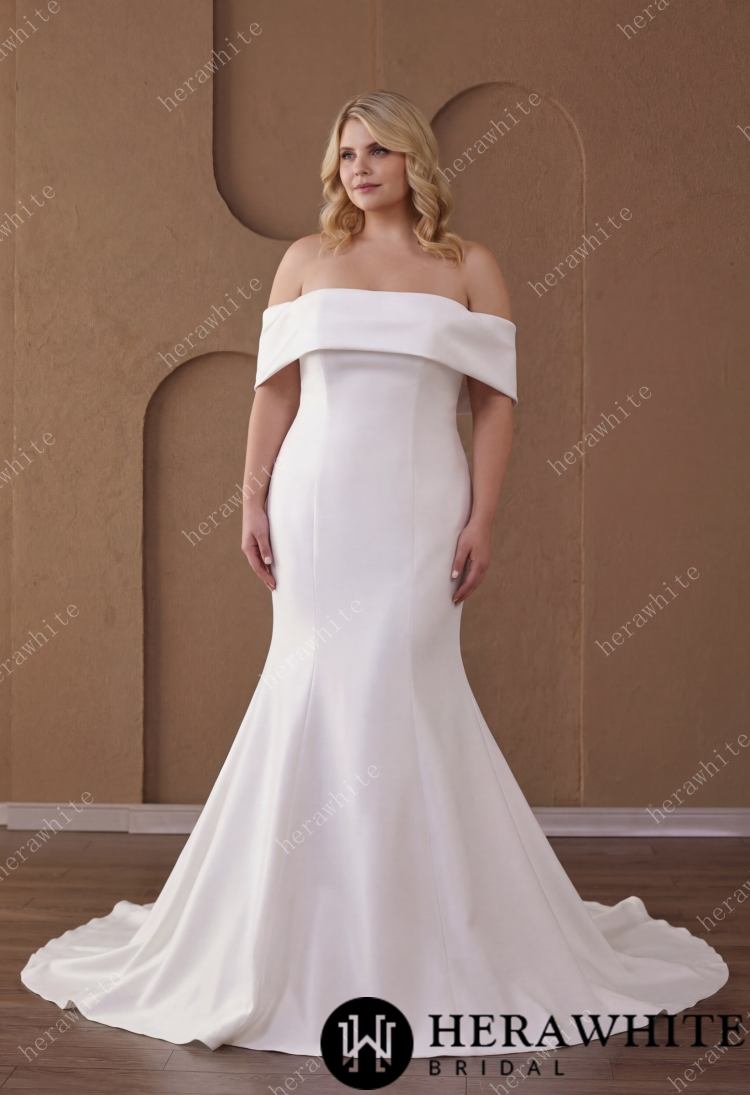In Stock / Off-the-Shoulder Mermaid Crepe Wedding Dress