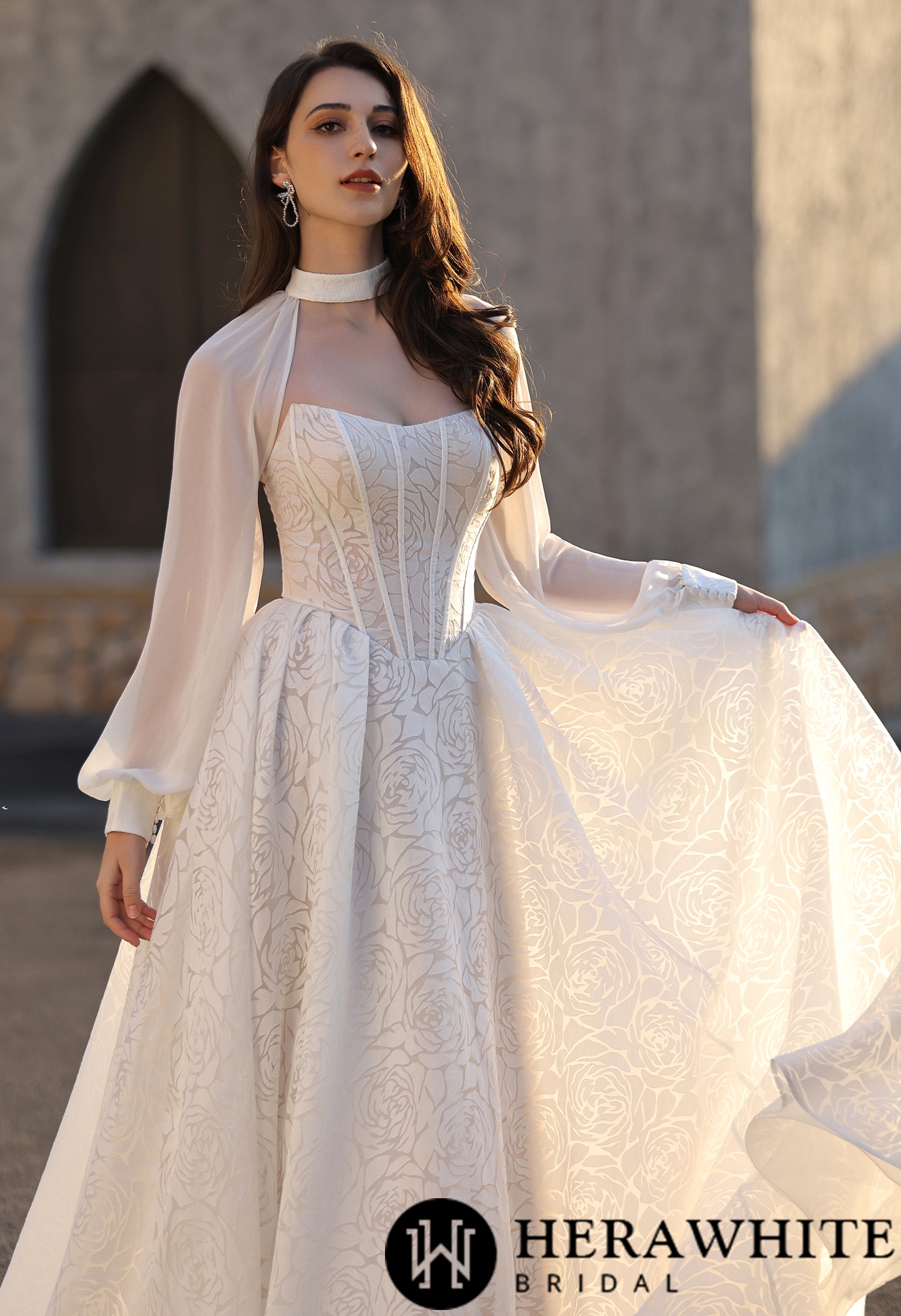 Detachable Sheer Bridal Bolero with High Neck