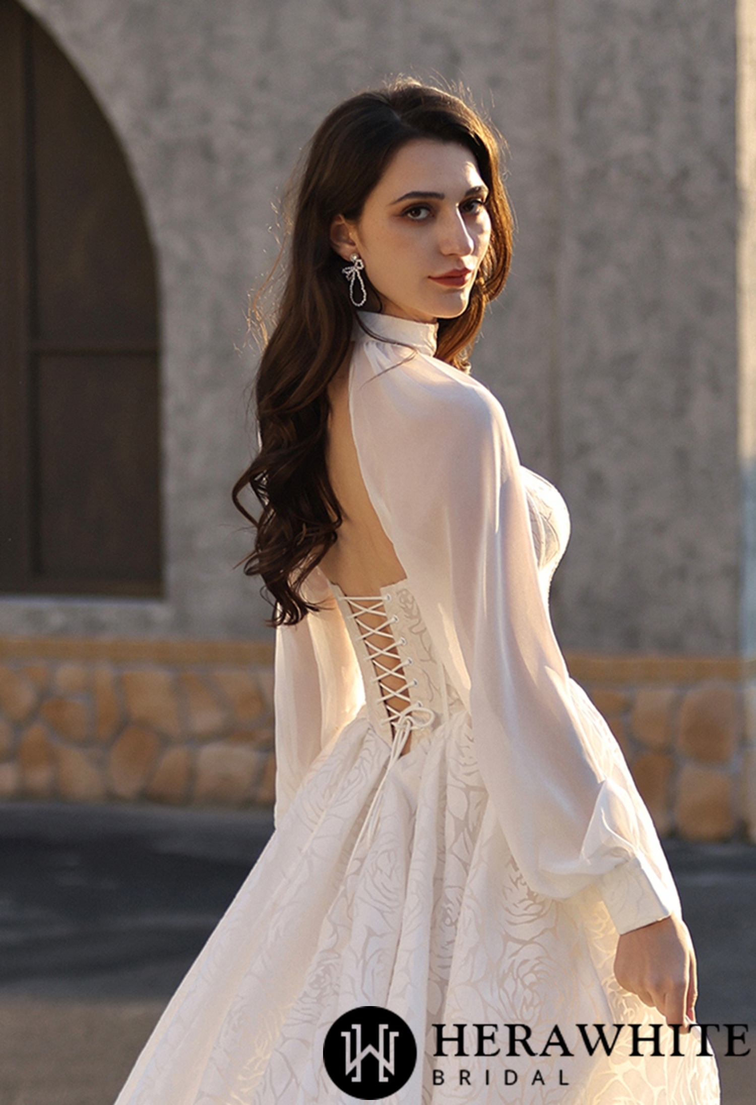 Detachable Sheer Bridal Bolero with High Neck