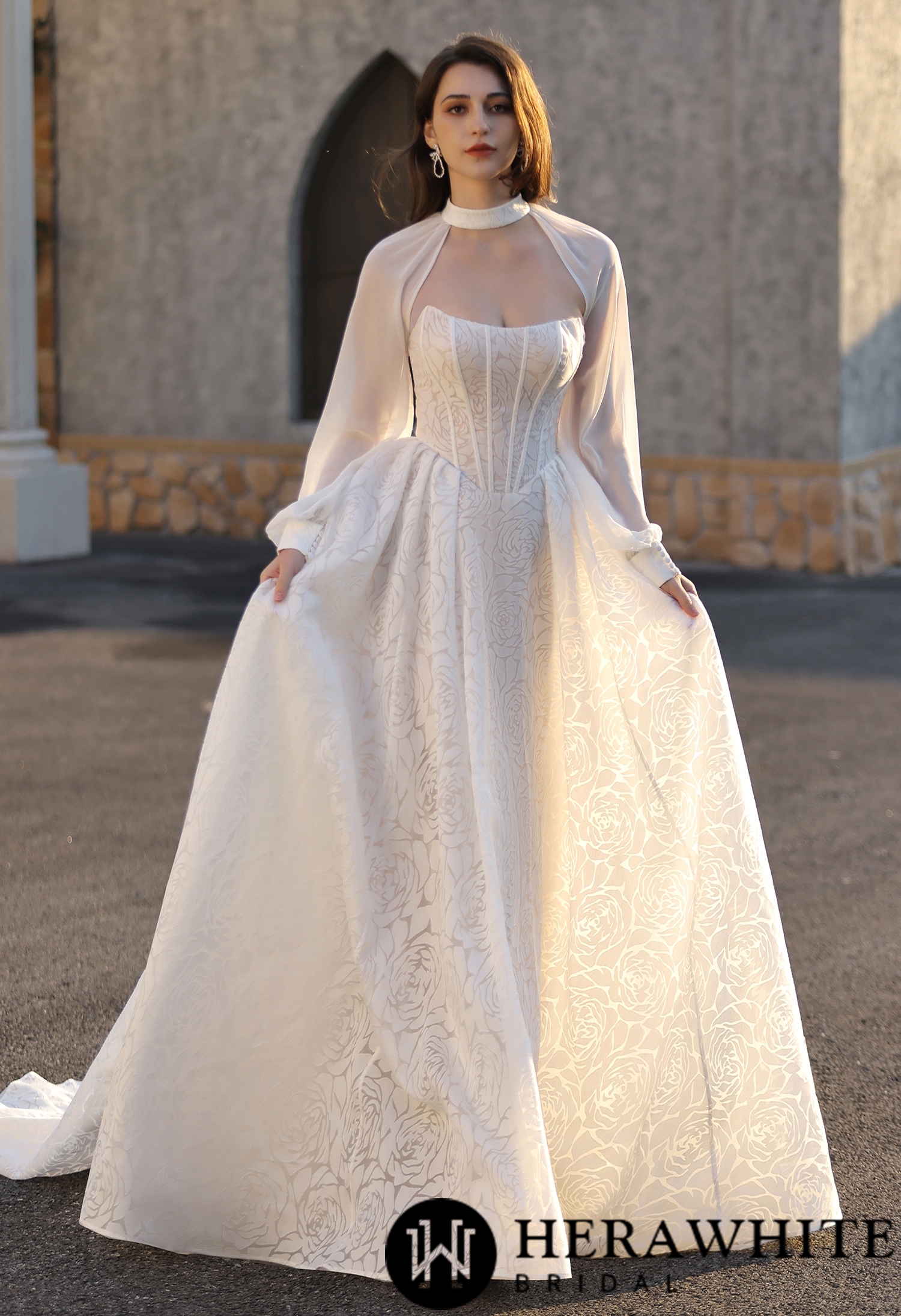 Detachable Sheer Bridal Bolero with High Neck