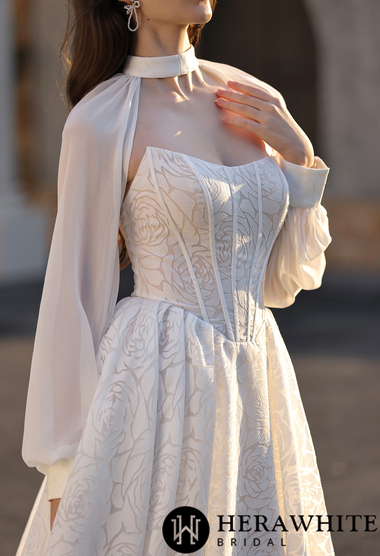 Detachable Sheer Bridal Bolero with High Neck