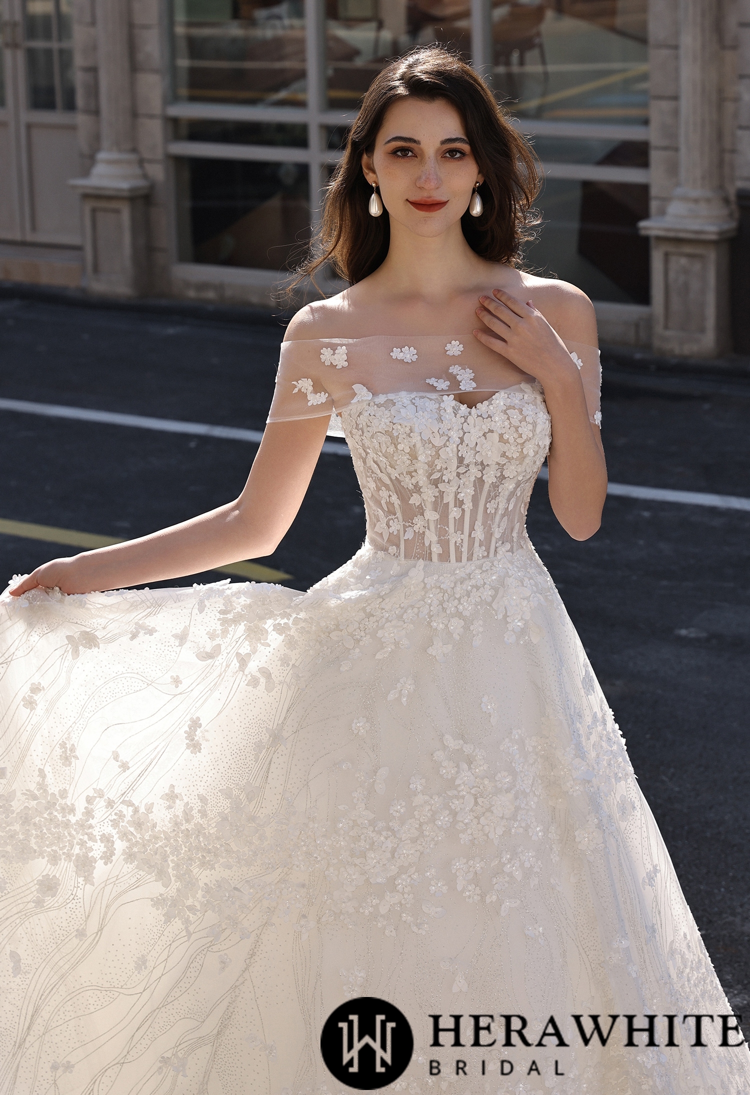 Detachable Sheer Floral Applique Shoulder Wrap