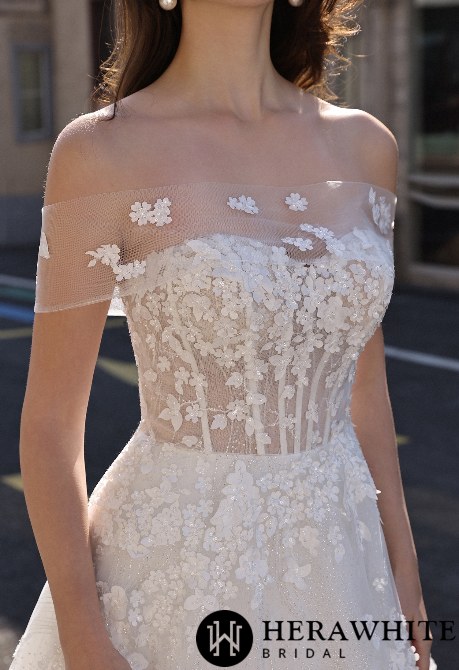 Detachable Sheer Floral Applique Shoulder Wrap