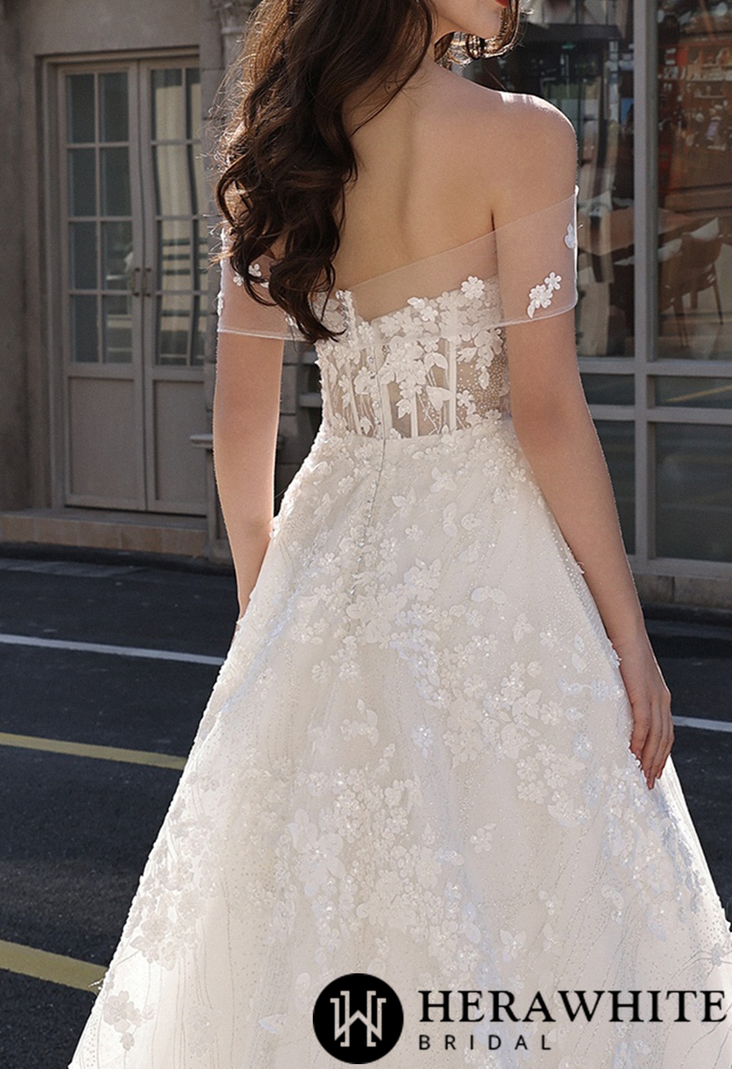 Detachable Sheer Floral Applique Shoulder Wrap