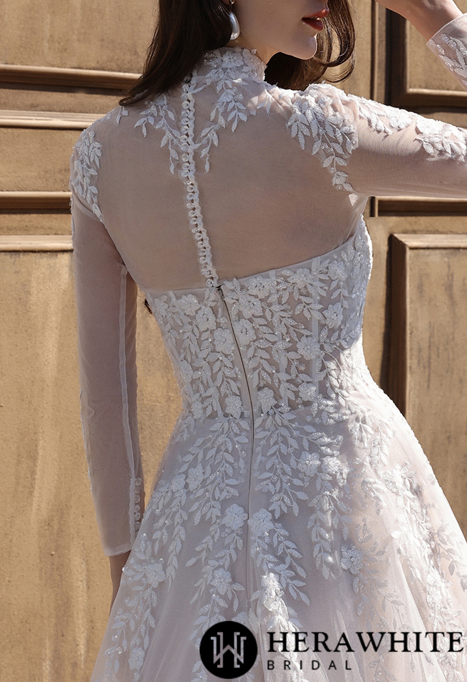 Detachable Illusion Lace Bridal Jacket with Long Sleeves