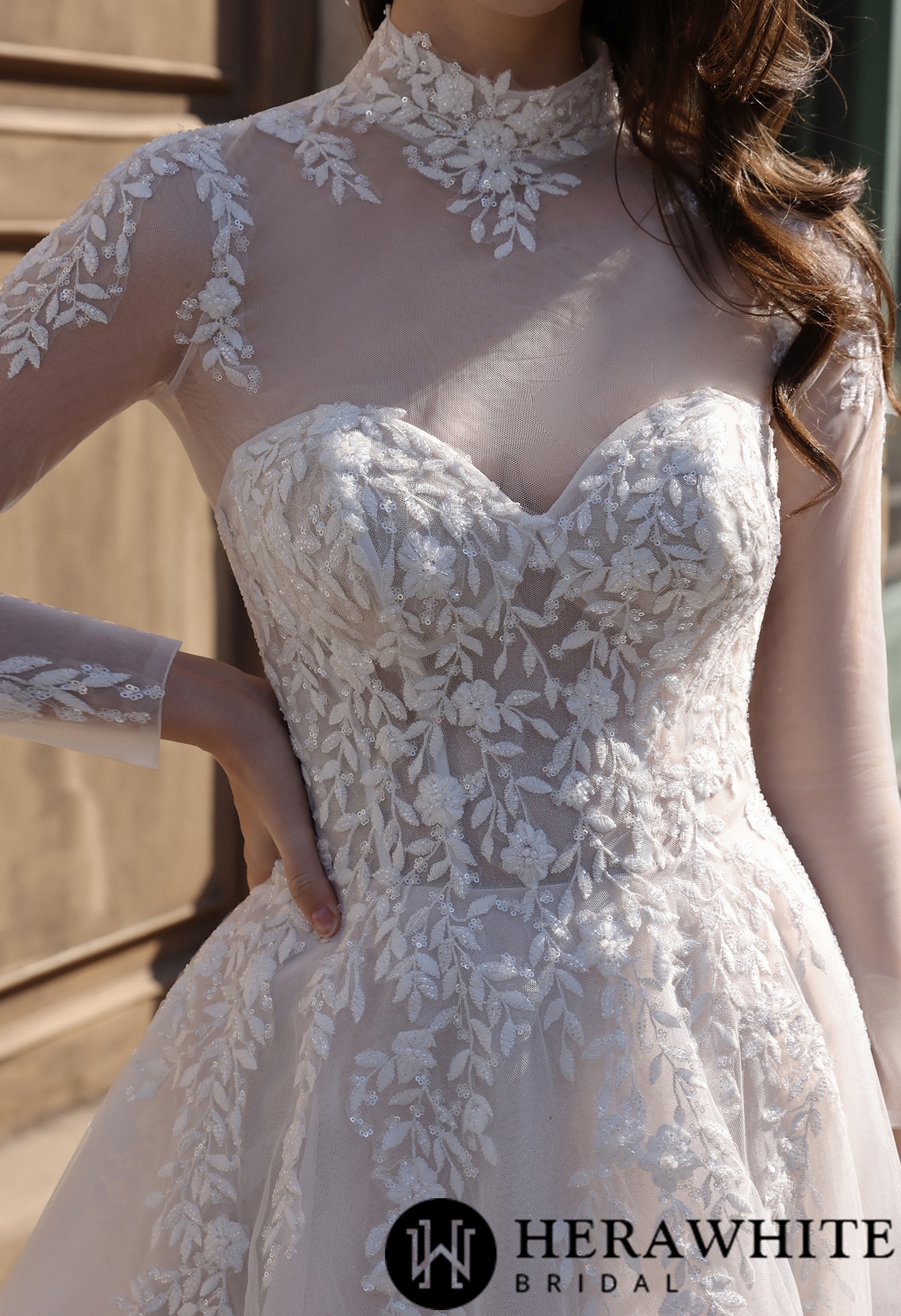Detachable Illusion Lace Bridal Jacket with Long Sleeves