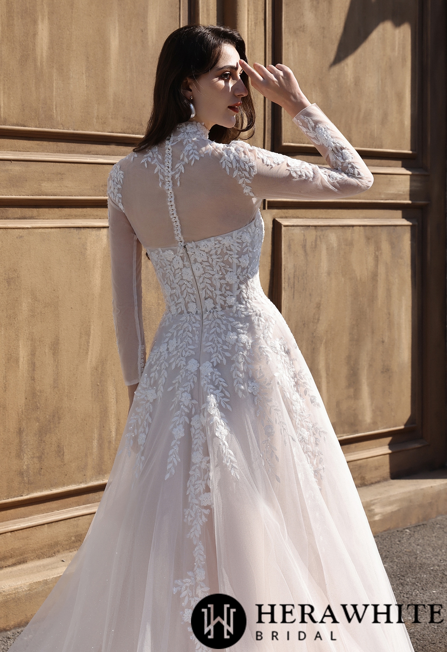 Detachable Illusion Lace Bridal Jacket with Long Sleeves
