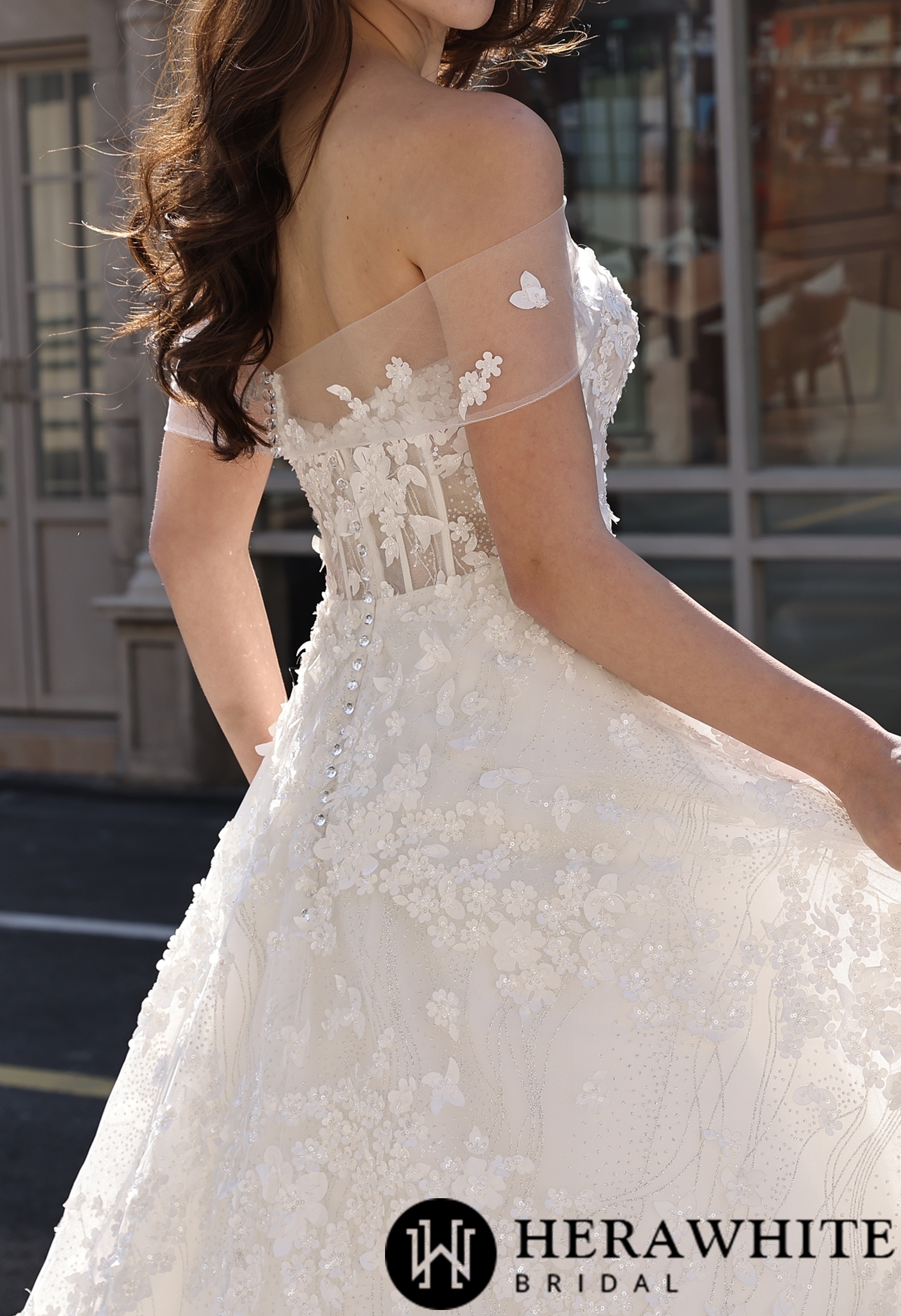 Detachable Sheer Floral Applique Shoulder Wrap