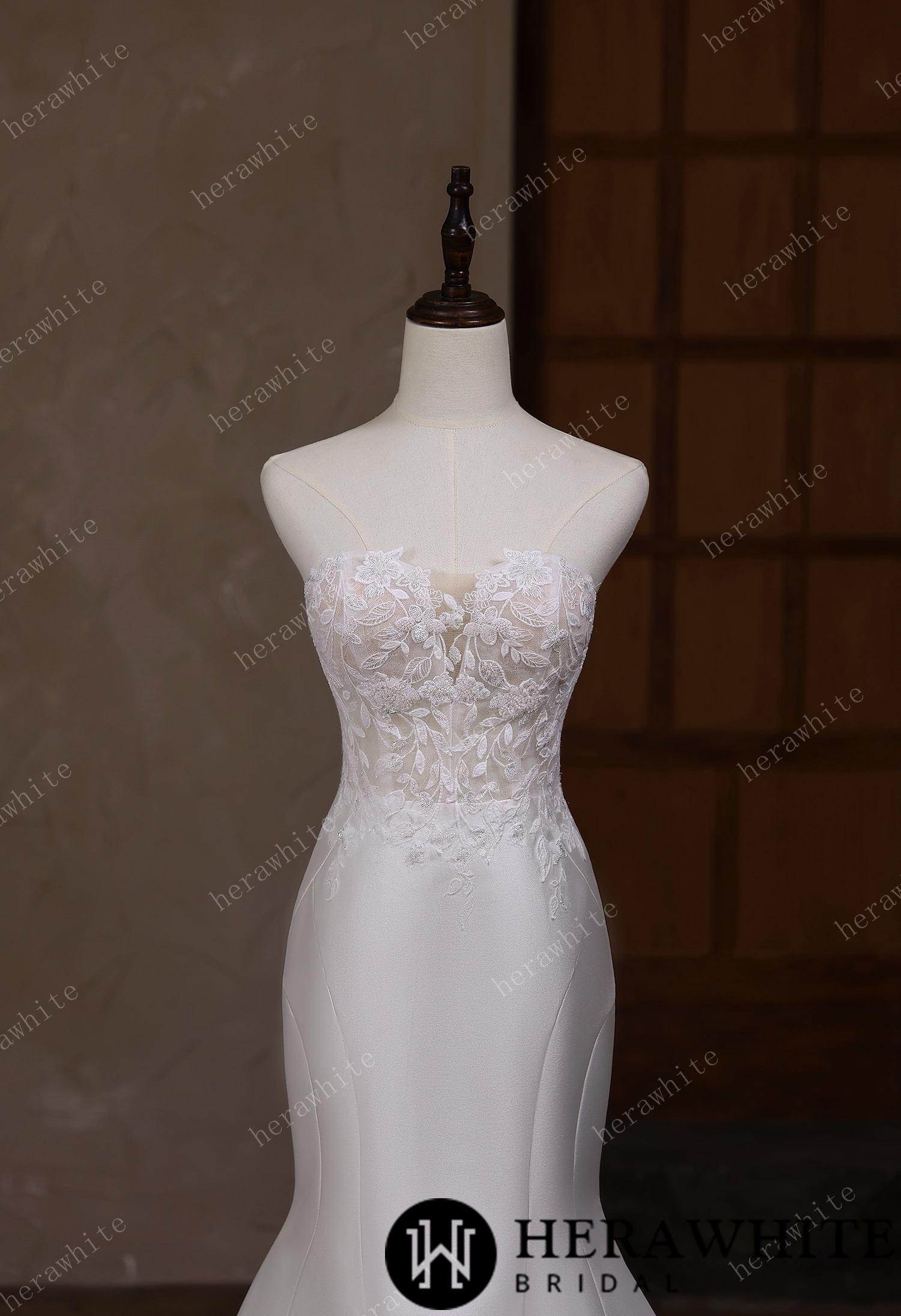 Satin Lace Mermaid Wedding Gown With Sweetheart Neckline