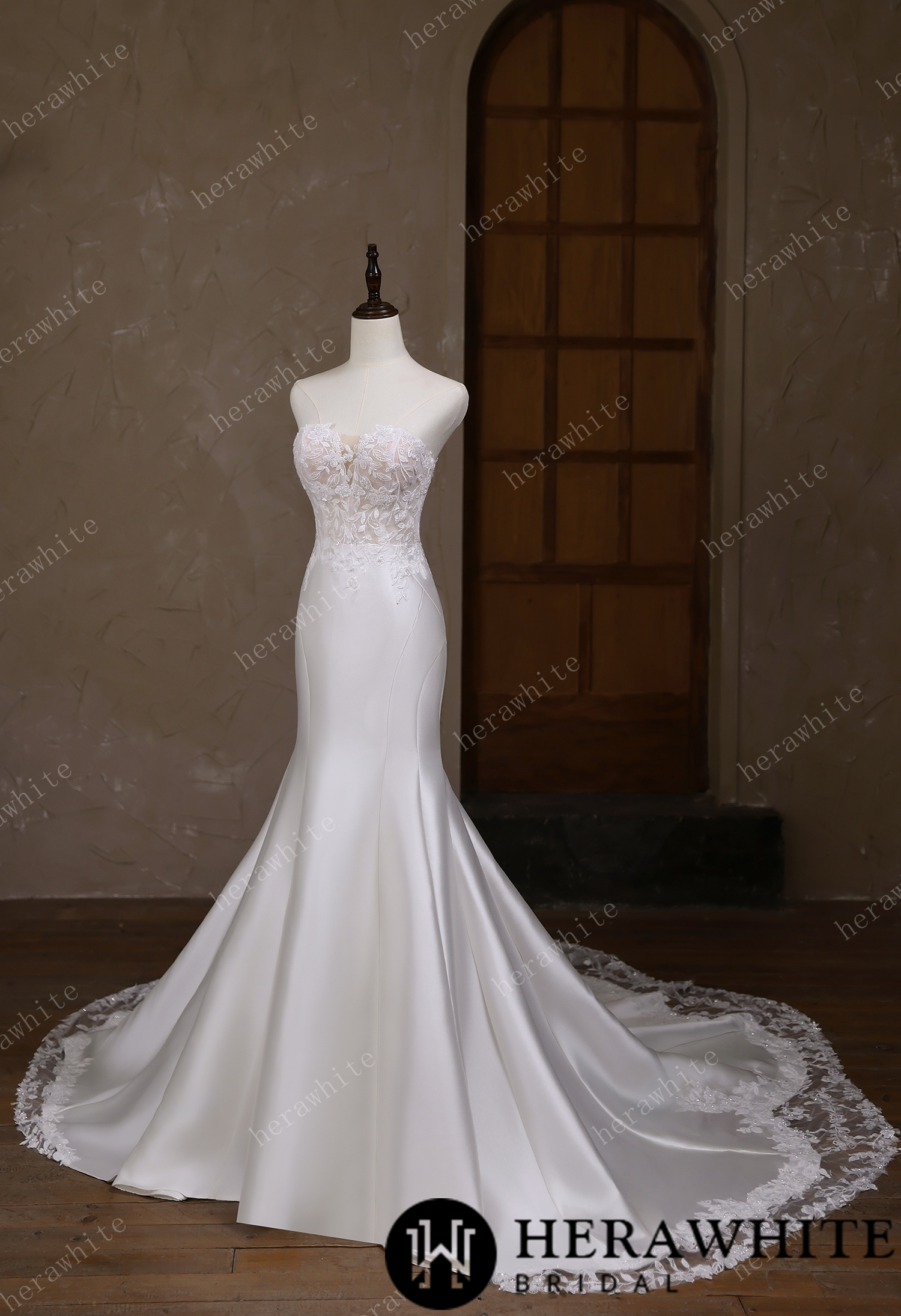 Satin Lace Mermaid Wedding Gown With Sweetheart Neckline