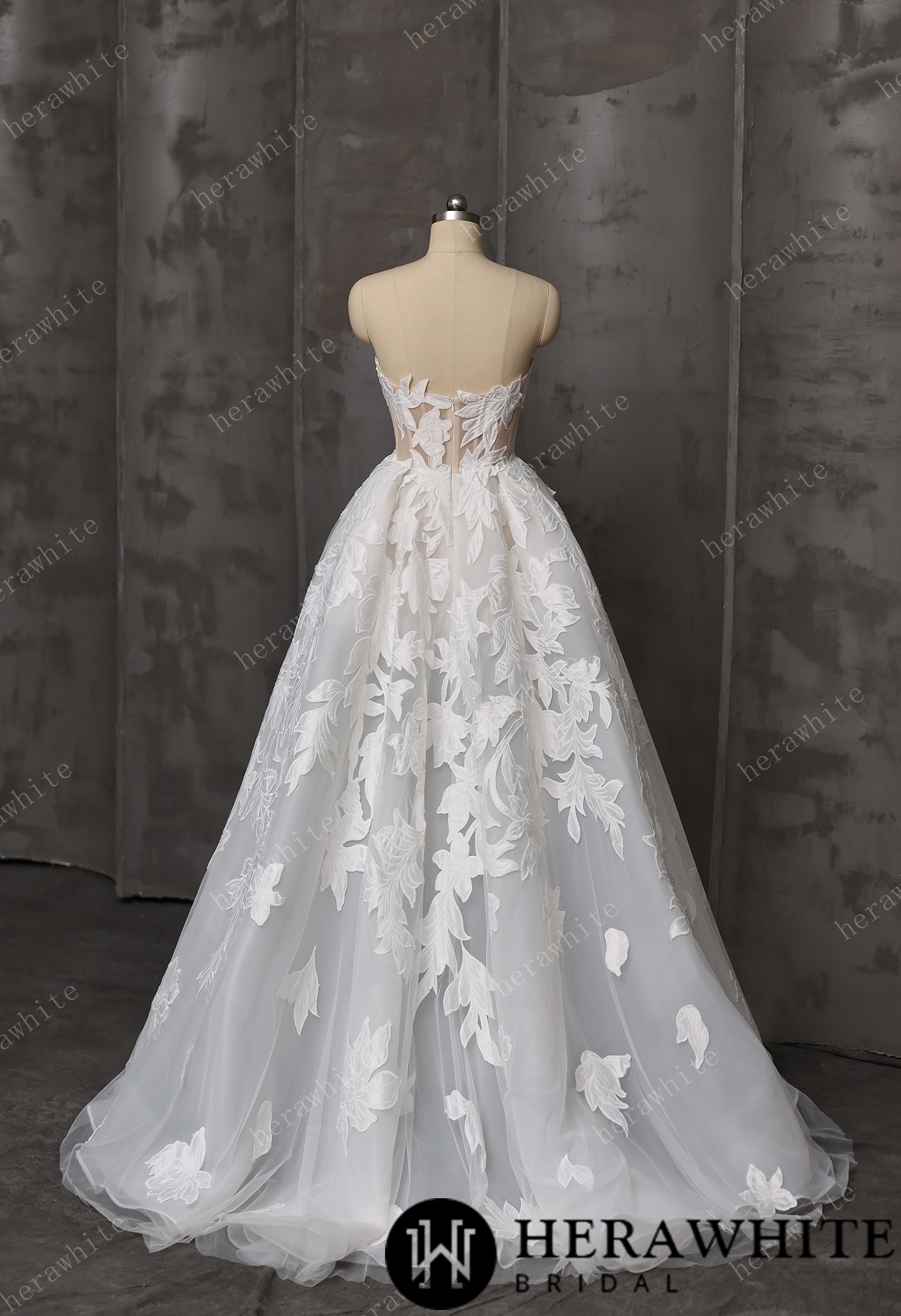  Floral Ball Gown With Illusion Sweetheart Bodice & Sculptural Flower Skirt