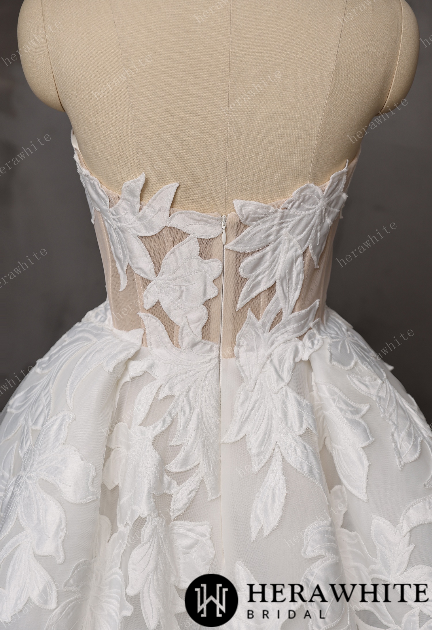  Floral Ball Gown With Illusion Sweetheart Bodice & Sculptural Flower Skirt