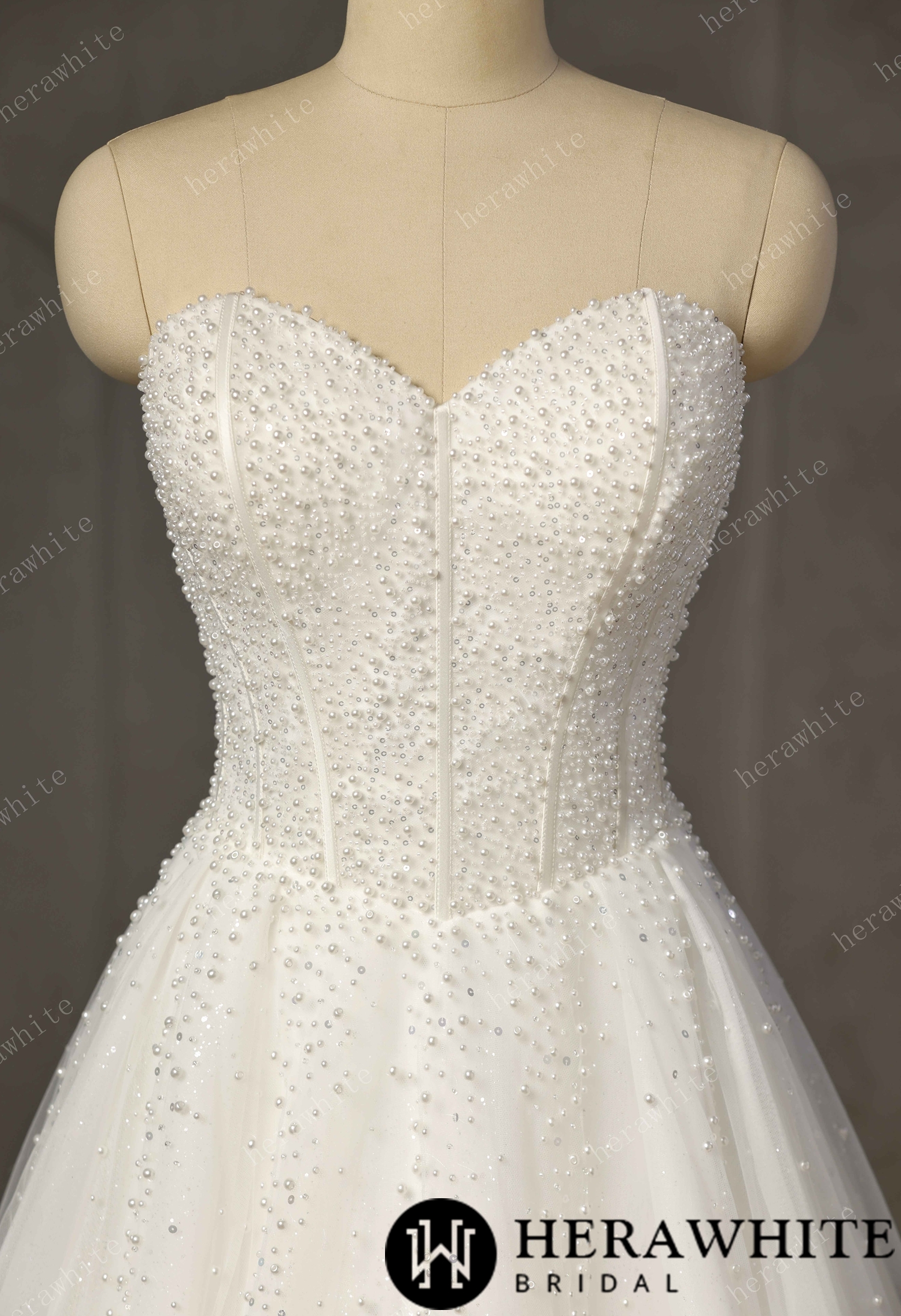 Pearl-Beaded Ball Gown With Sweetheart Neckline & Corset Lace-Up Back