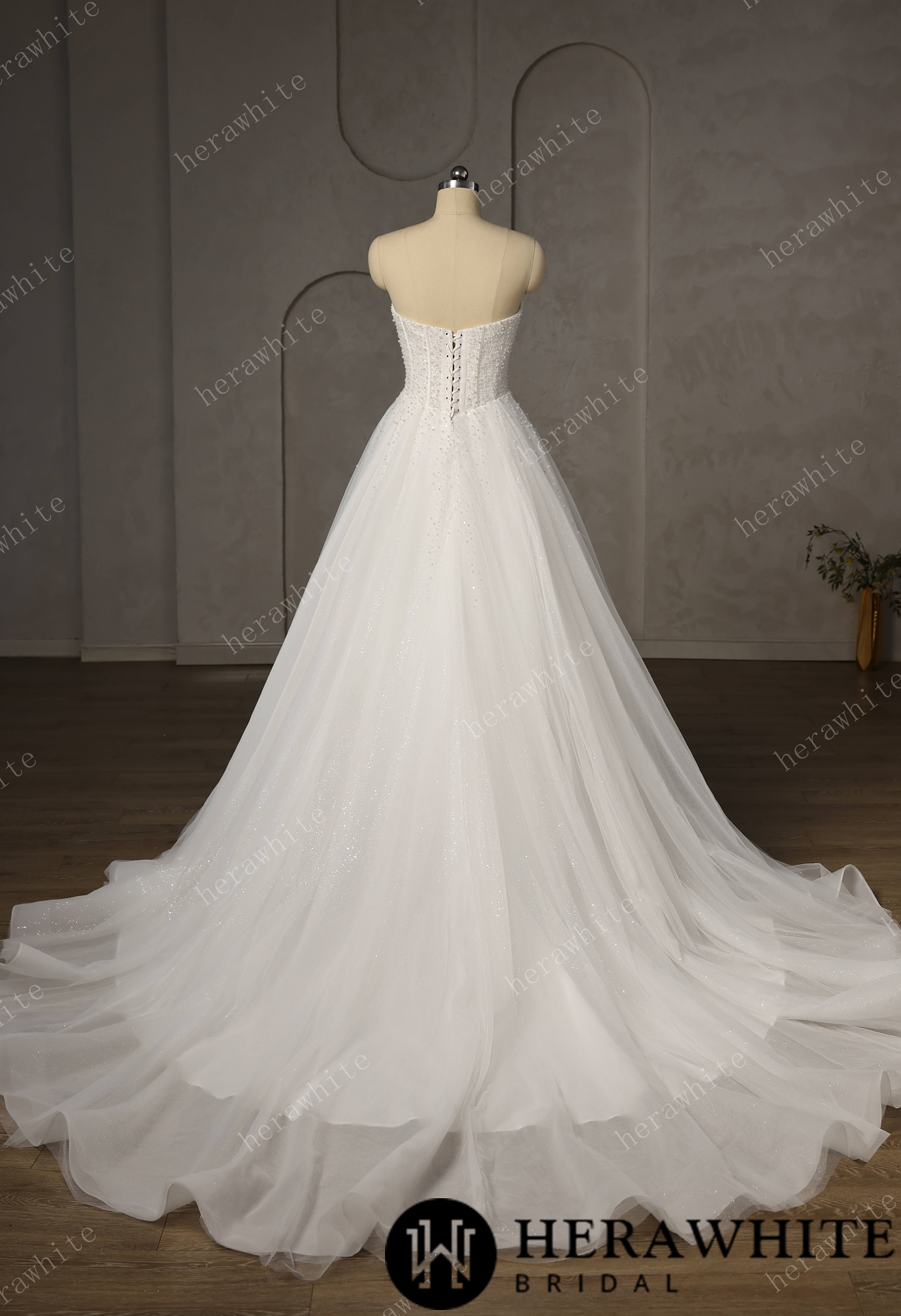 Pearl-Beaded Ball Gown With Sweetheart Neckline & Corset Lace-Up Back