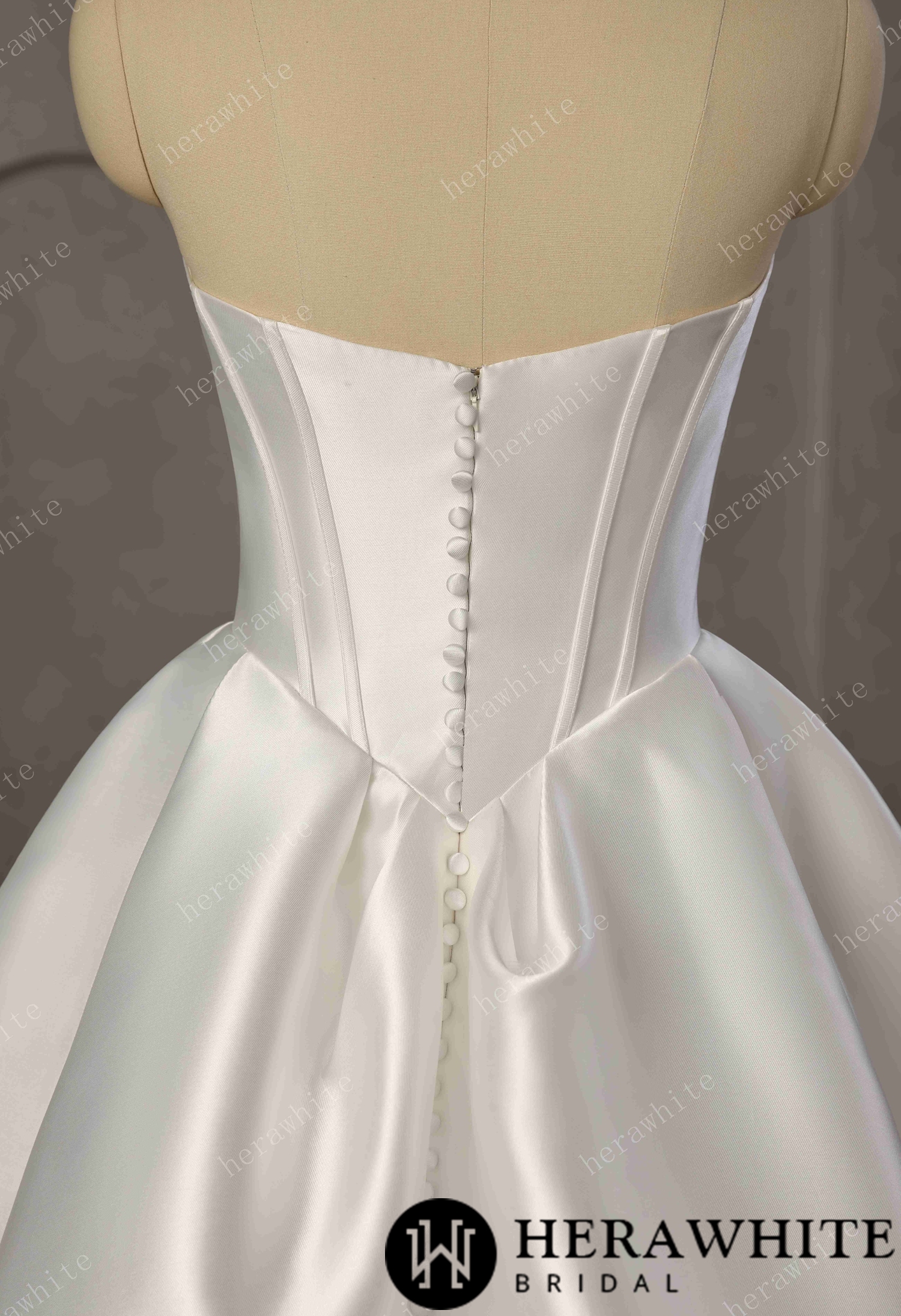 Pleated Satin Ball Gown With Dramatic Side Draped Ruffle Detail