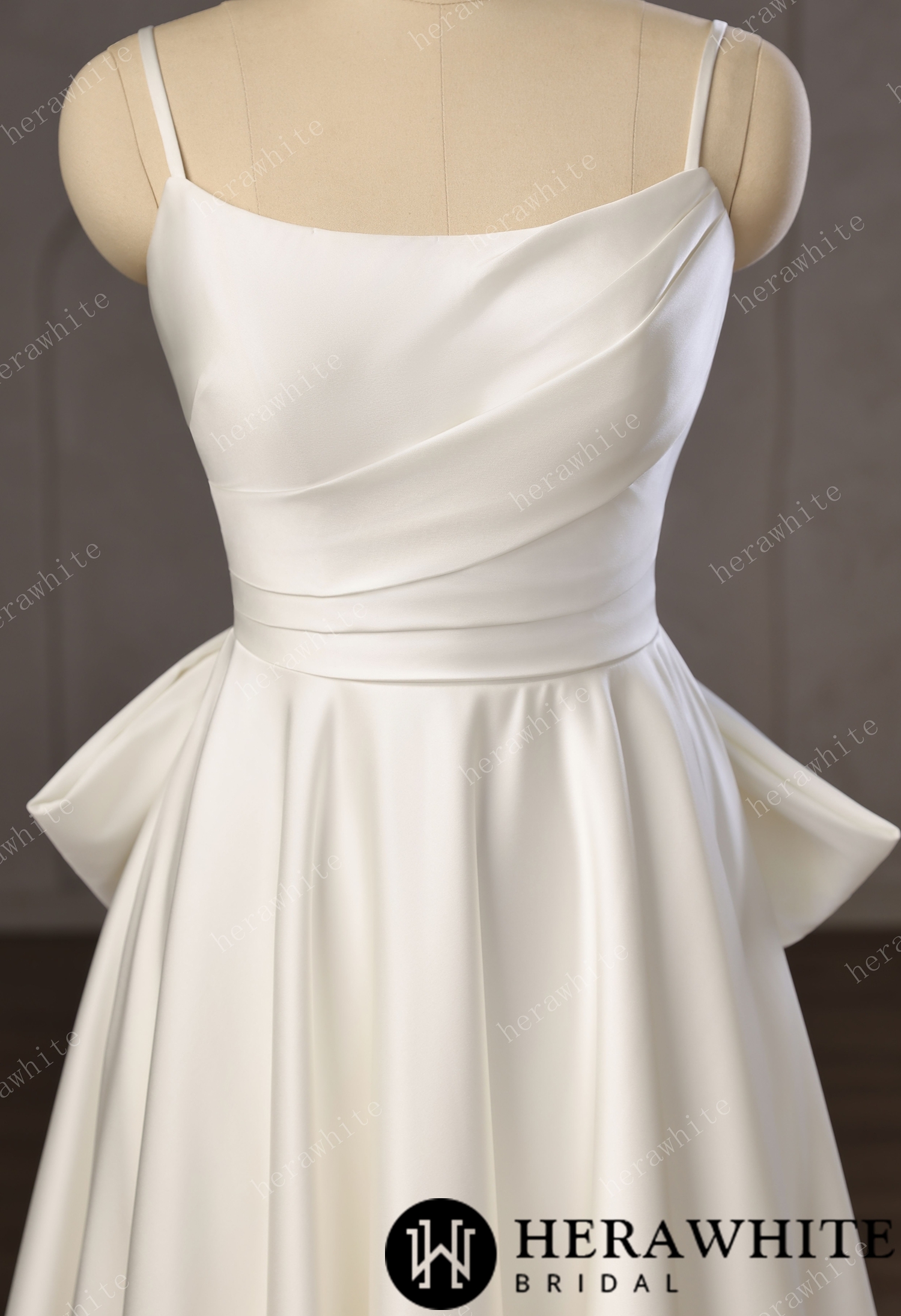 Minimalist Satin A-Line Wedding Gown With Oversized Back Bow & Spaghetti Straps