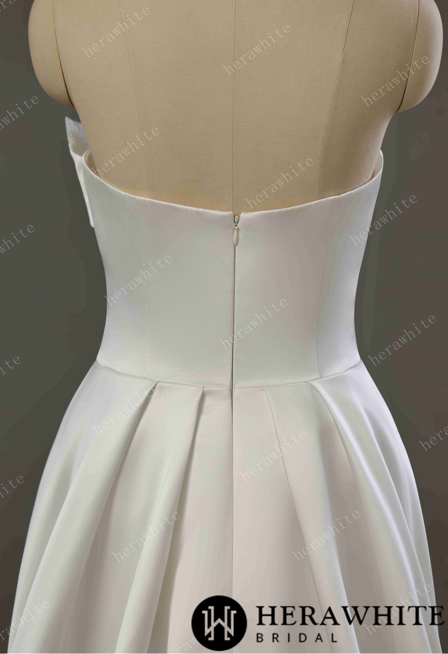 Strapless Draped Satin A-line Wedding Gown With Front Slit