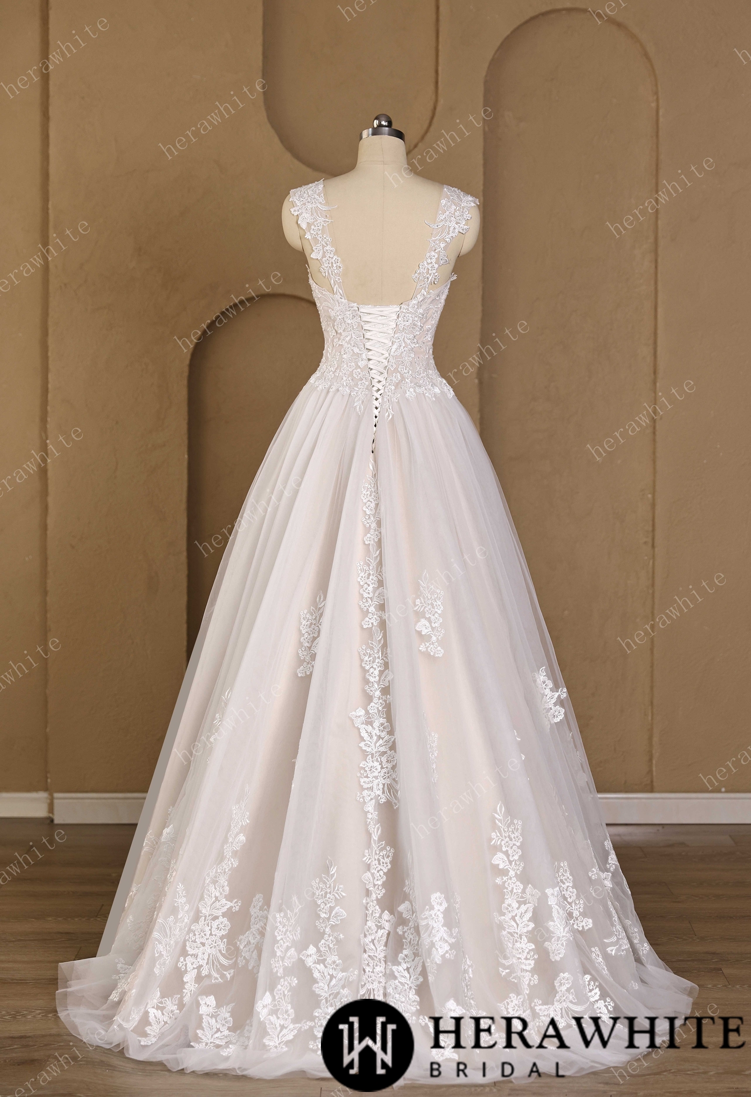 Sweetheart Floral Lace Ball Gown With Illusion Straps & Corset Back