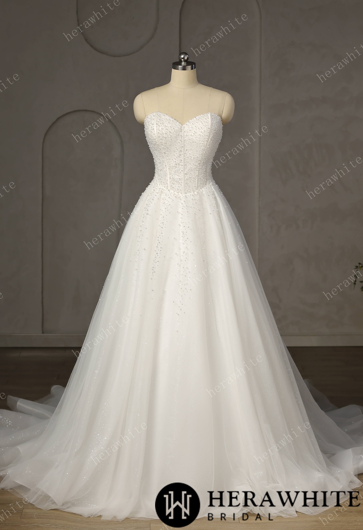 Pearl-Beaded Ball Gown With Sweetheart Neckline & Corset Lace-Up Back