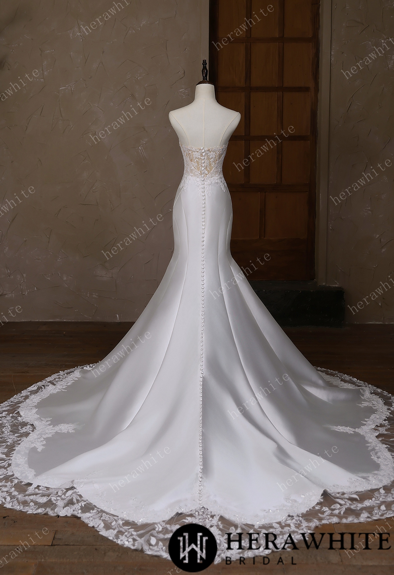 Satin Lace Mermaid Wedding Gown With Sweetheart Neckline