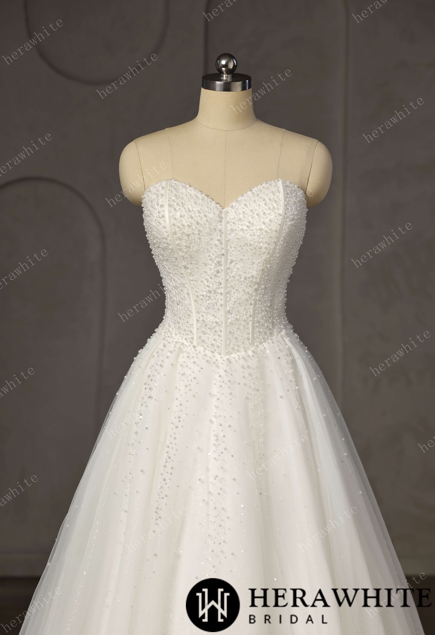 Pearl-Beaded Ball Gown With Sweetheart Neckline & Corset Lace-Up Back