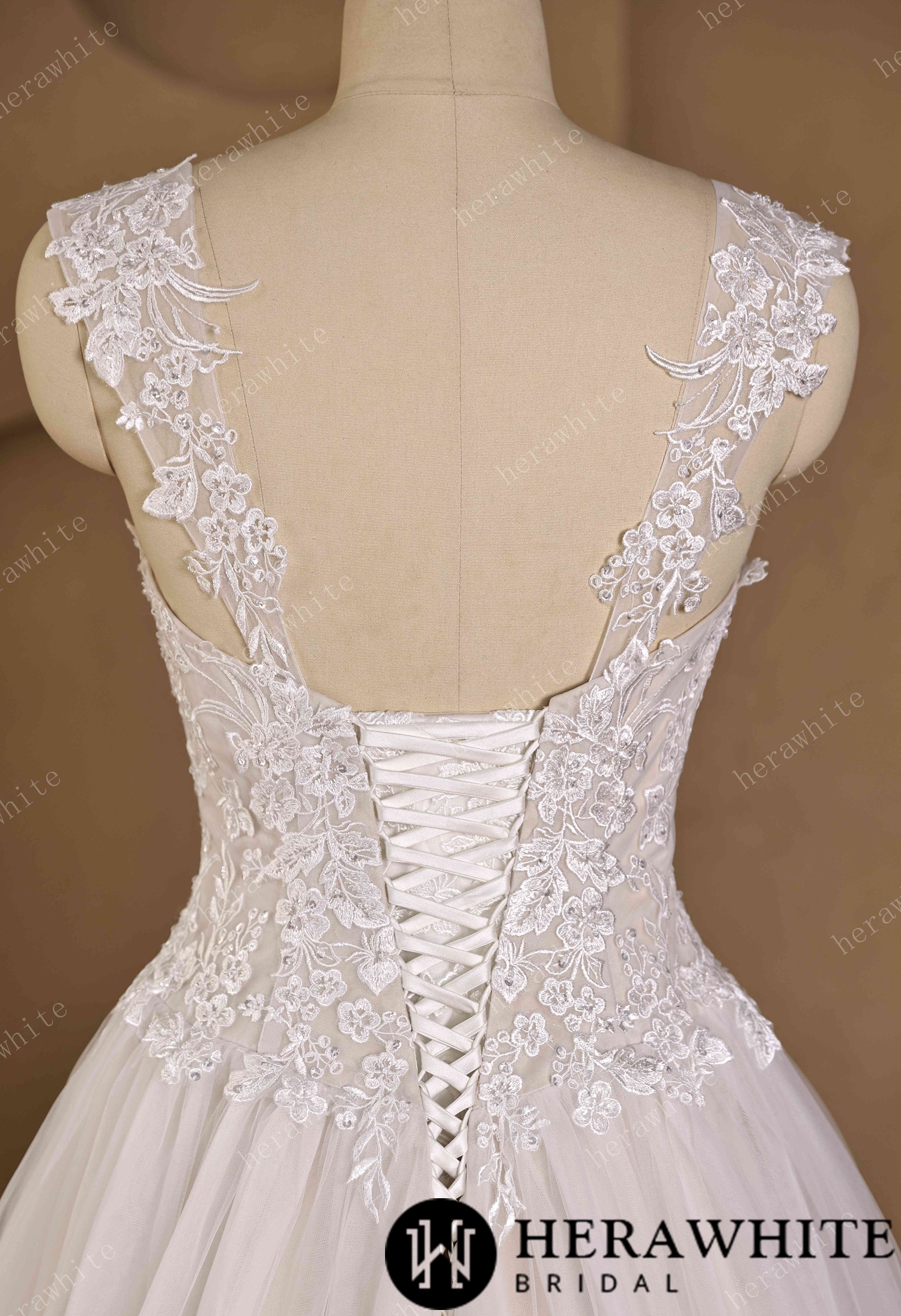 Sweetheart Floral Lace Ball Gown With Illusion Straps & Corset Back