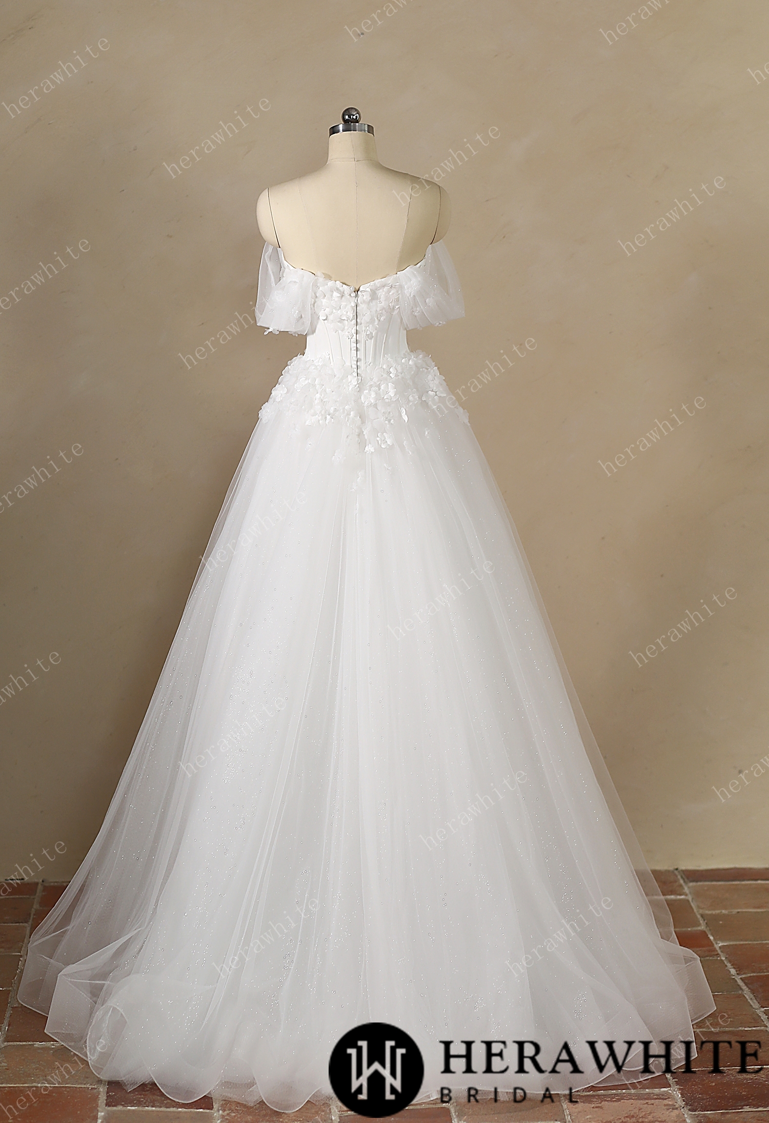 Off-the-Shoulder Sweetheart Corset Ball Gown with Flower Skirt