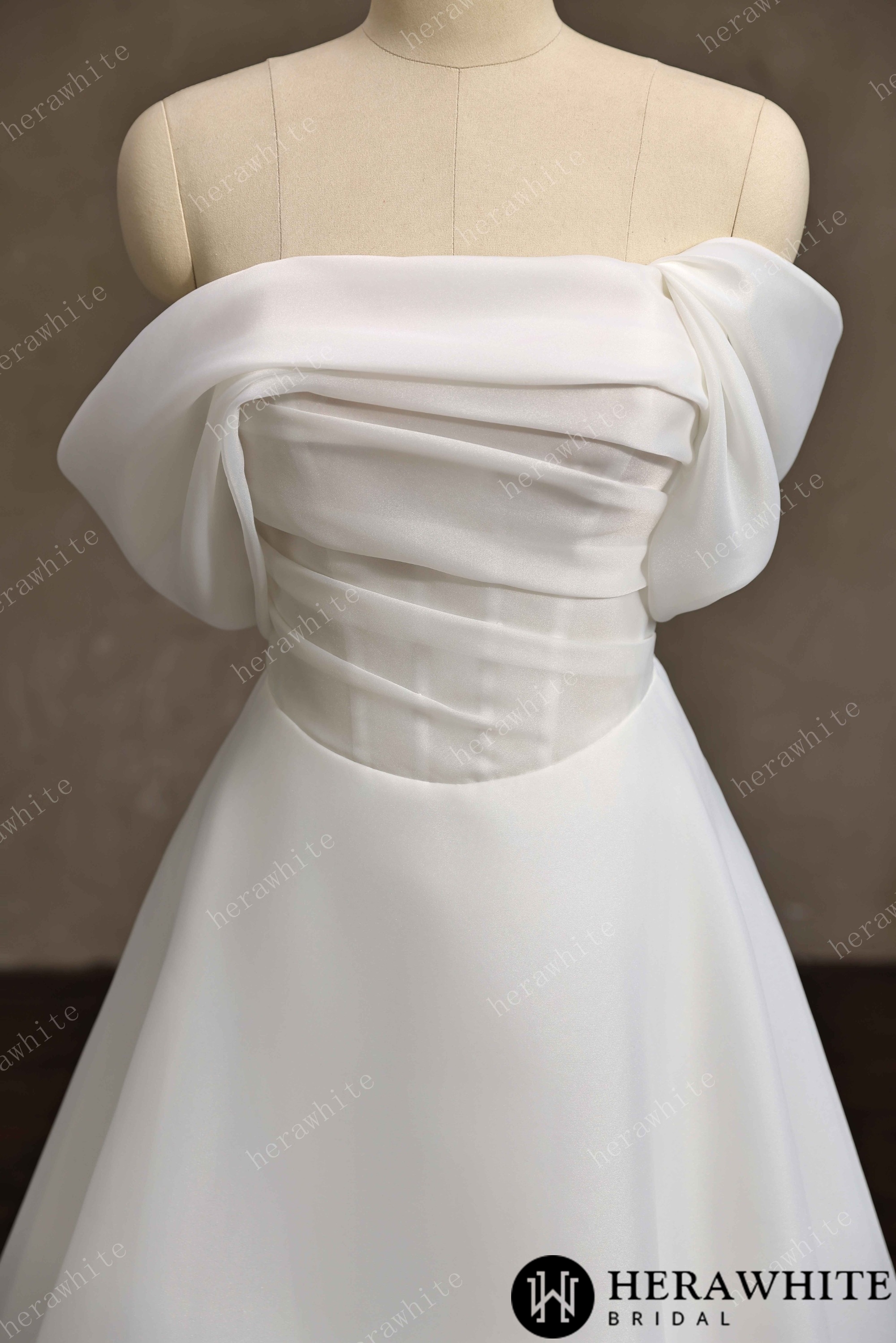 Off-the-Shoulder Draped Organza  A-Line Wedding Gown