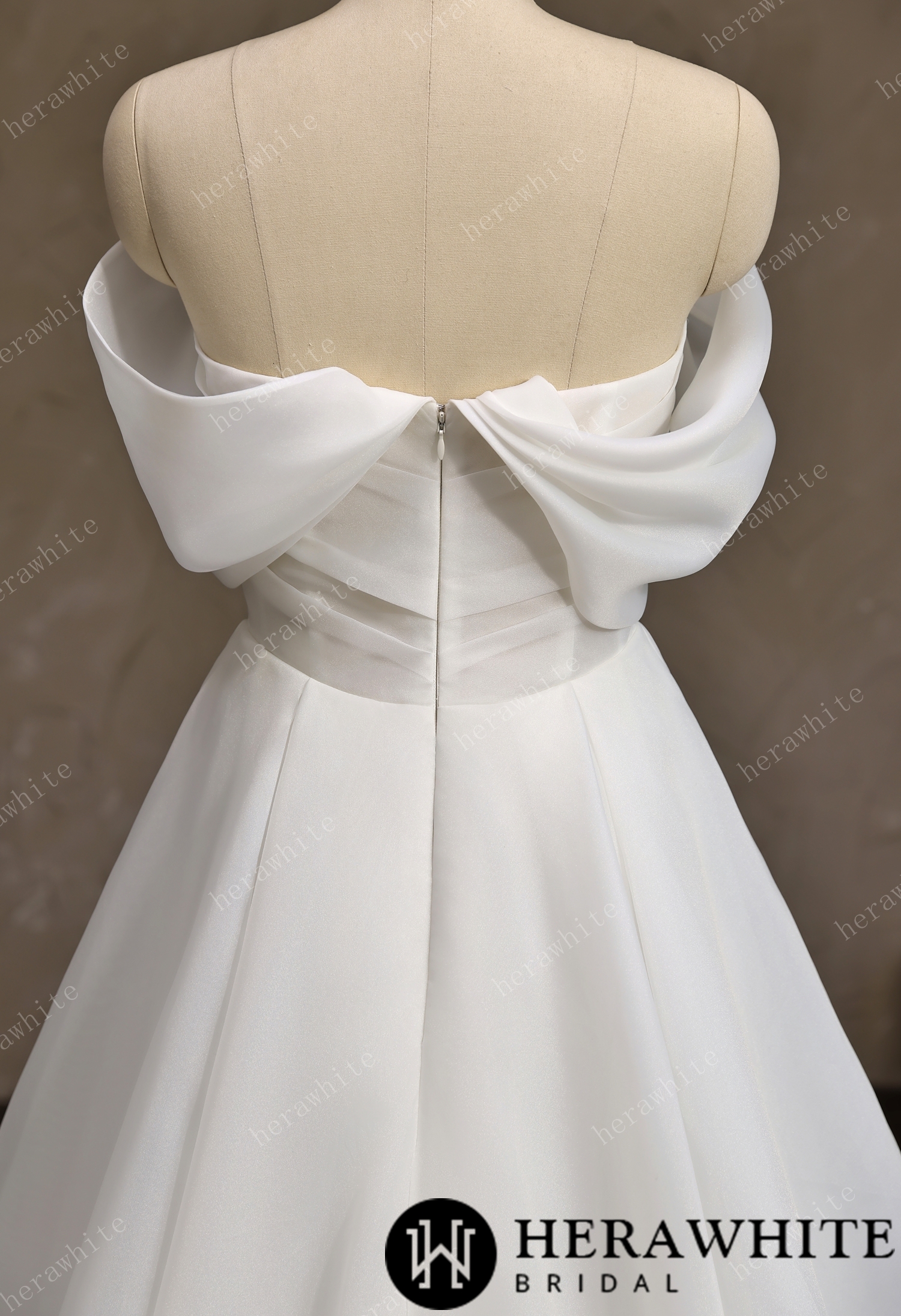 Off-the-Shoulder Draped Organza  A-Line Wedding Gown