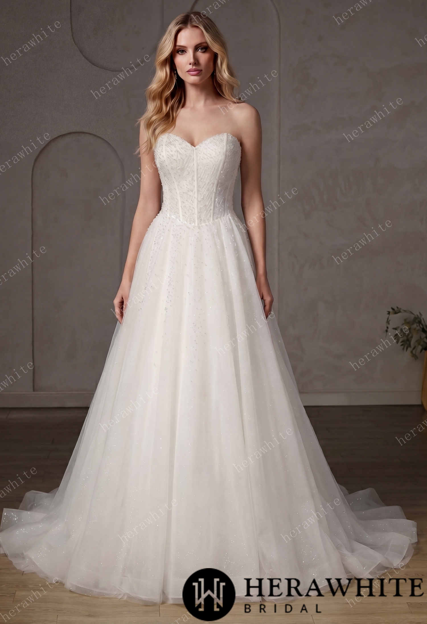Pearl-Beaded Ball Gown With Sweetheart Neckline & Corset Lace-Up Back