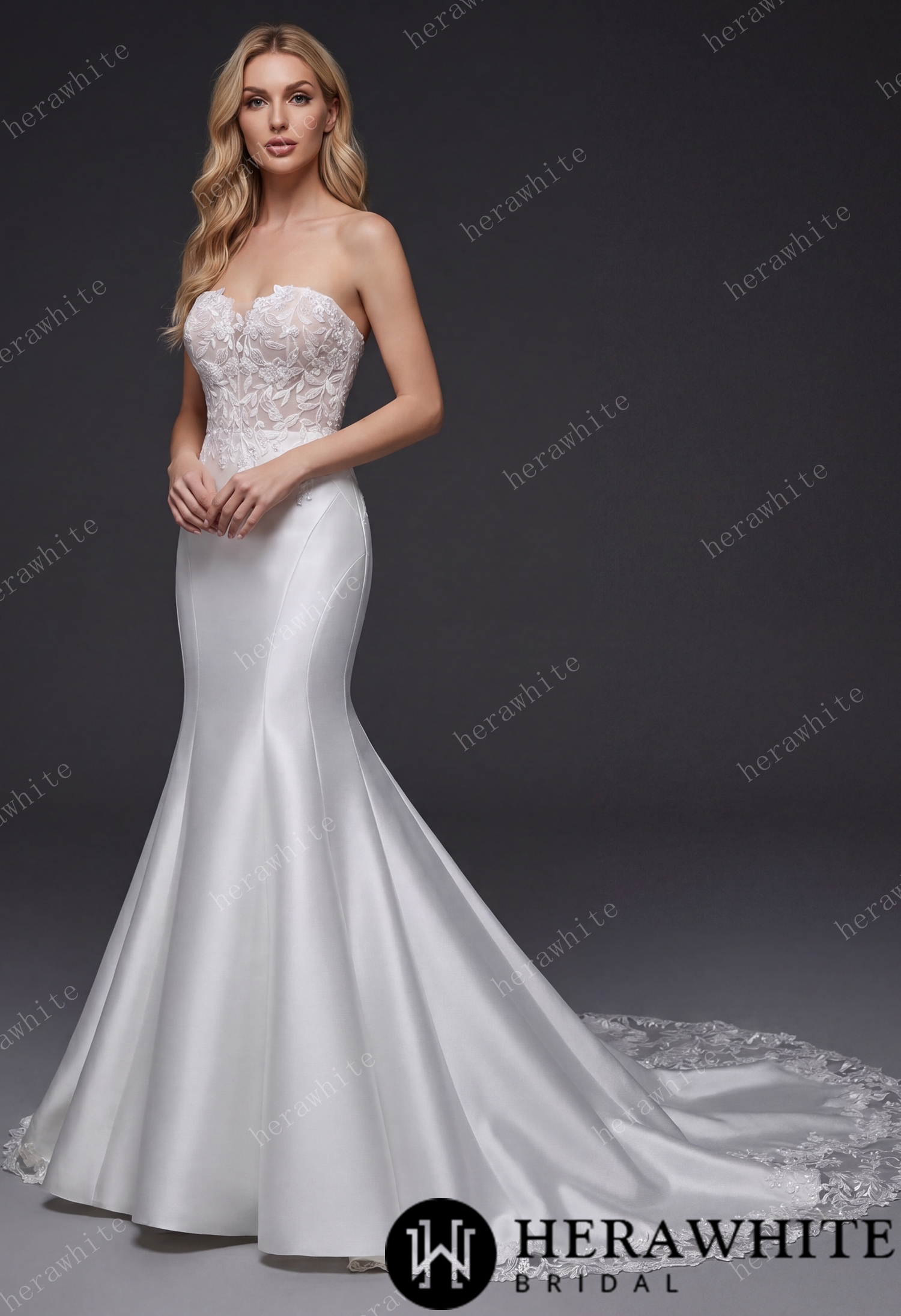 Satin Lace Mermaid Wedding Gown With Sweetheart Neckline