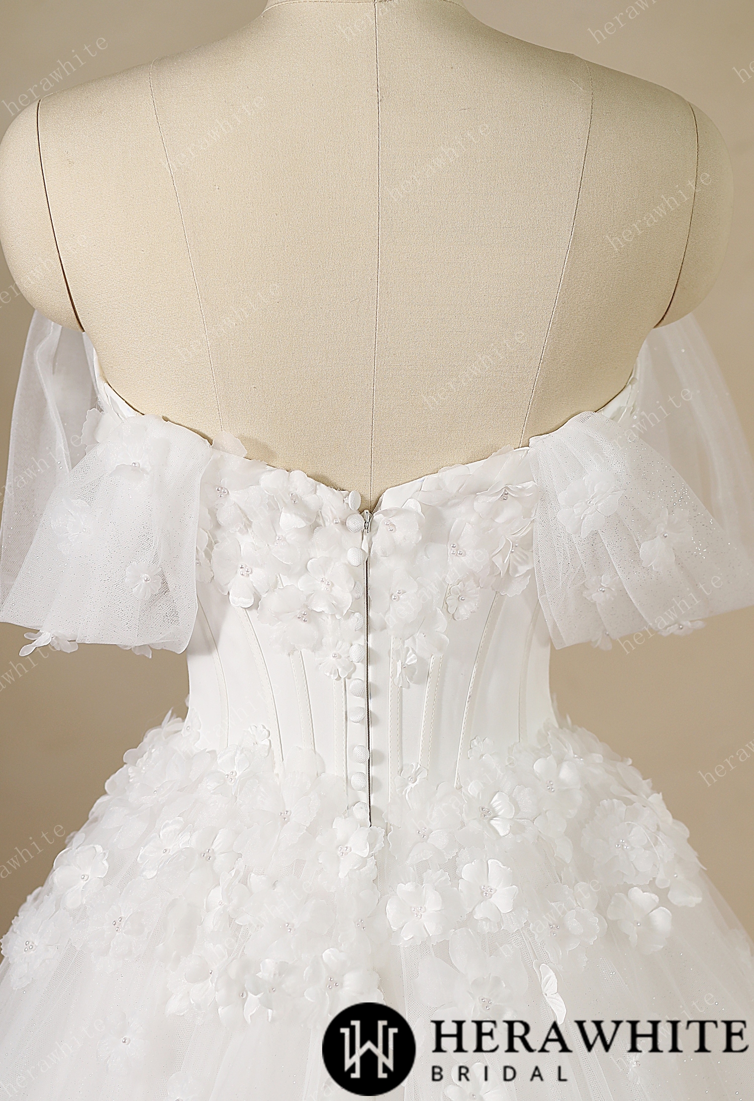 Off-the-Shoulder Sweetheart Corset Ball Gown with Flower Skirt