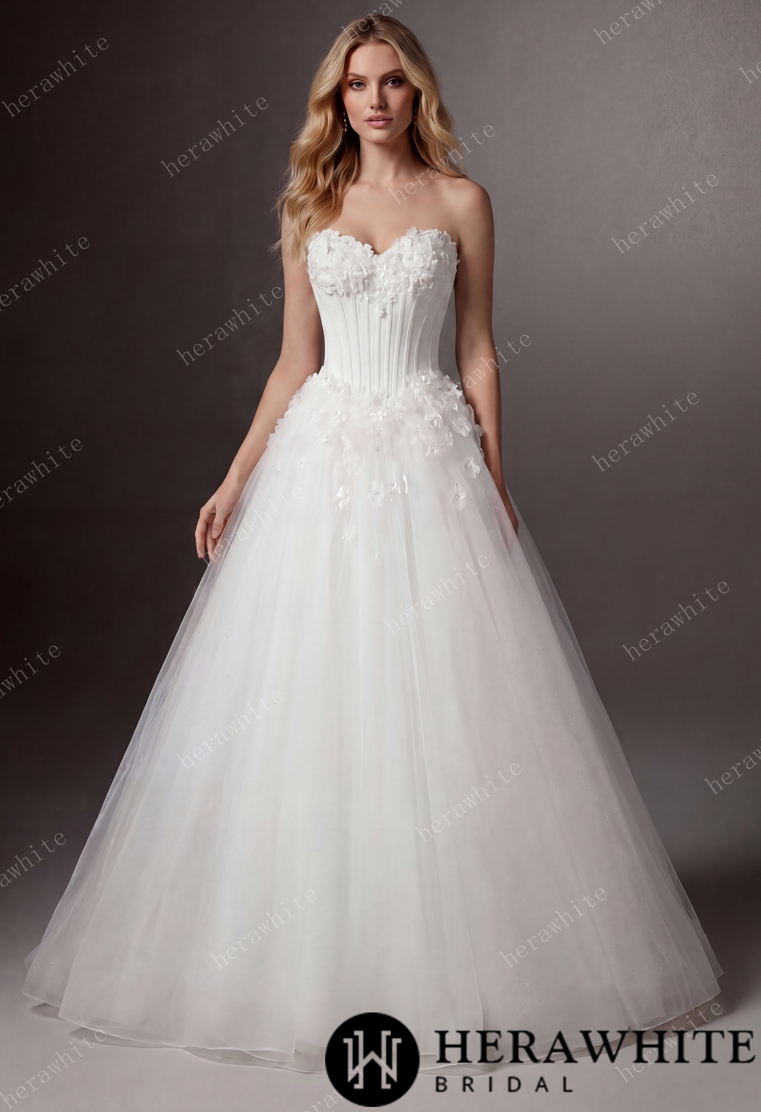 Off-the-Shoulder Sweetheart Corset Ball Gown with Flower Skirt