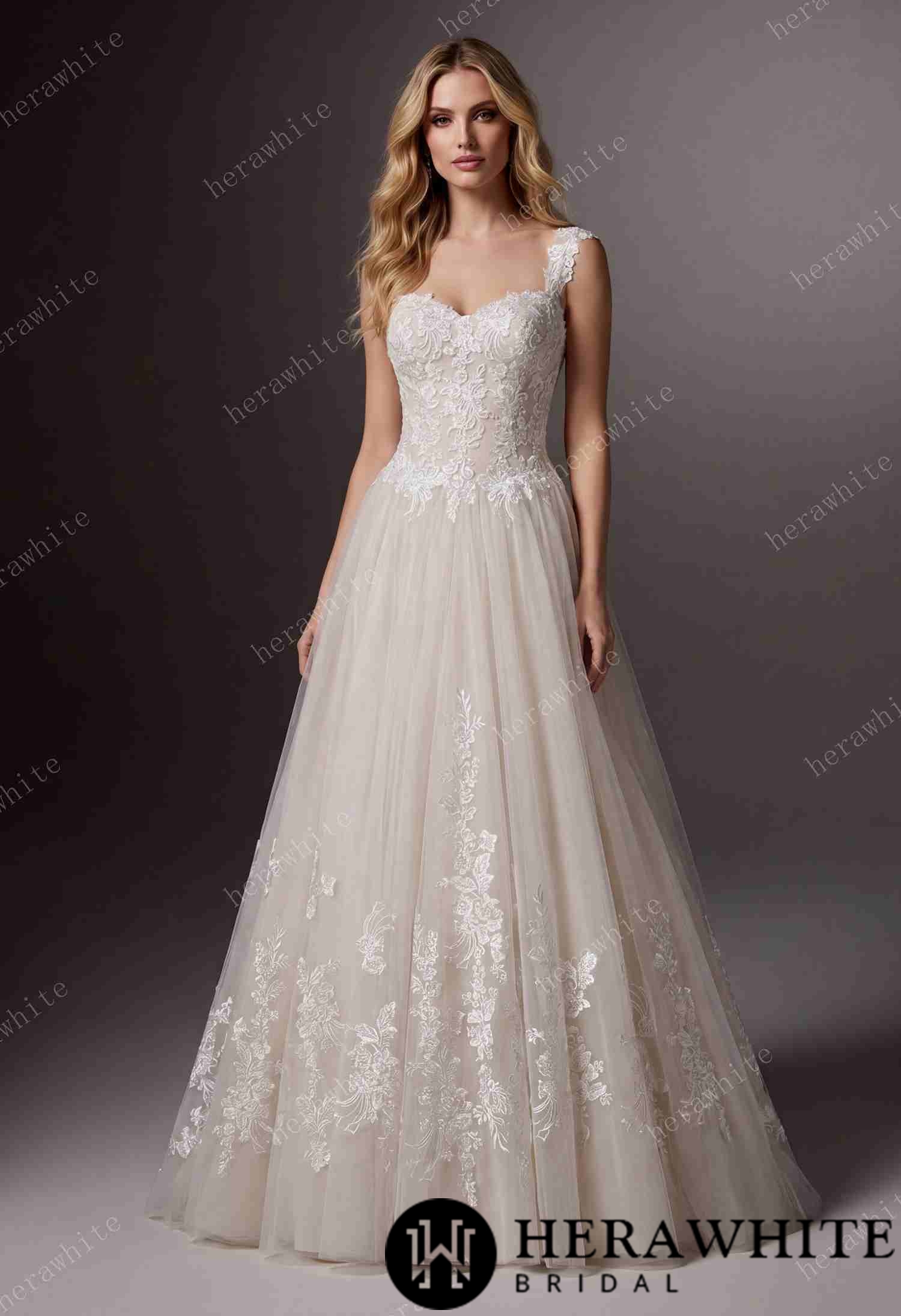 Sweetheart Floral Lace Ball Gown With Illusion Straps & Corset Back
