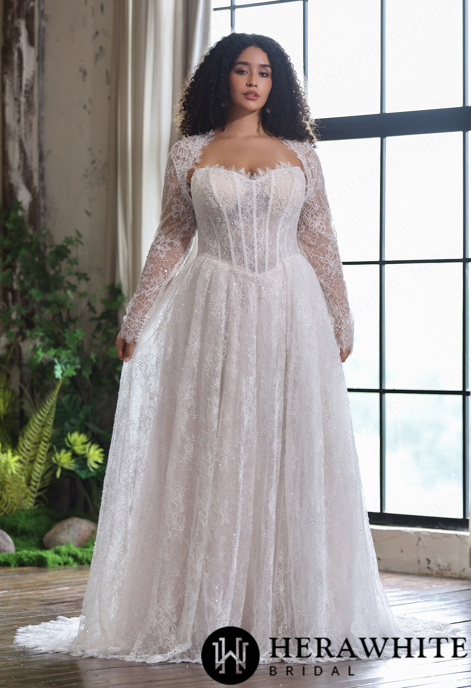 Sparkle Chantilly Lace Sweetheart  A-Line Gown with Basque Waistline