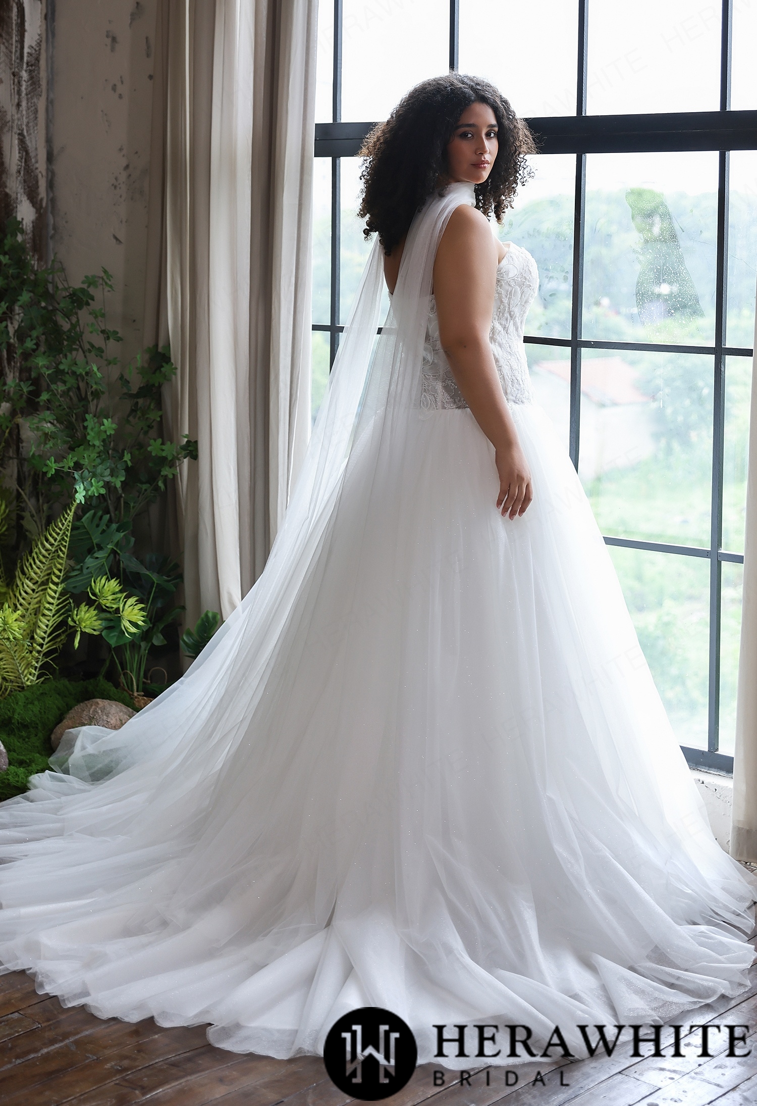 Strapless Glitter Tulle Ball Gown with Matching Sheer Tulle Shawl