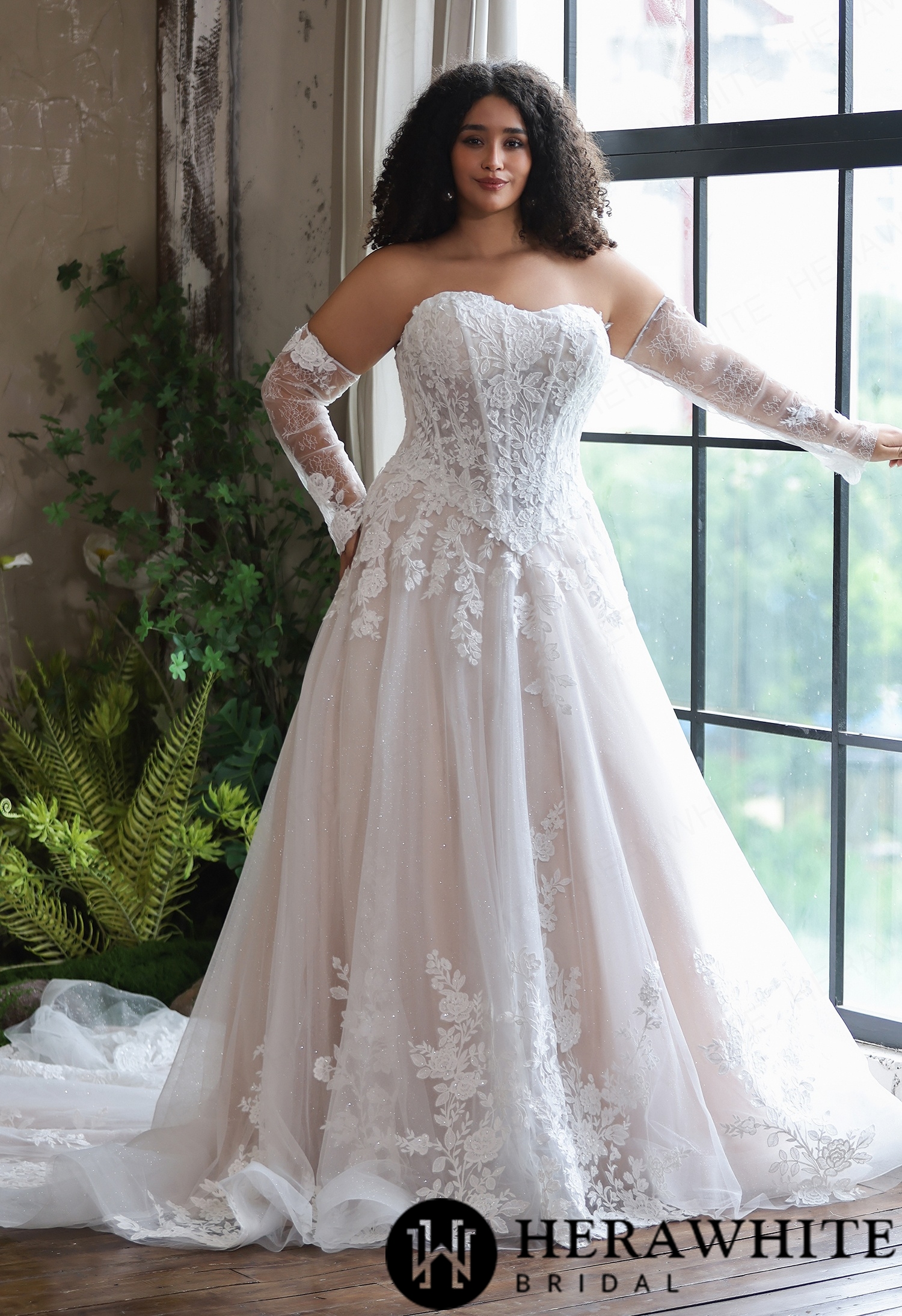 Romantic Faux Two-Piece Lace Plus Size Ballgown Wedding Dress