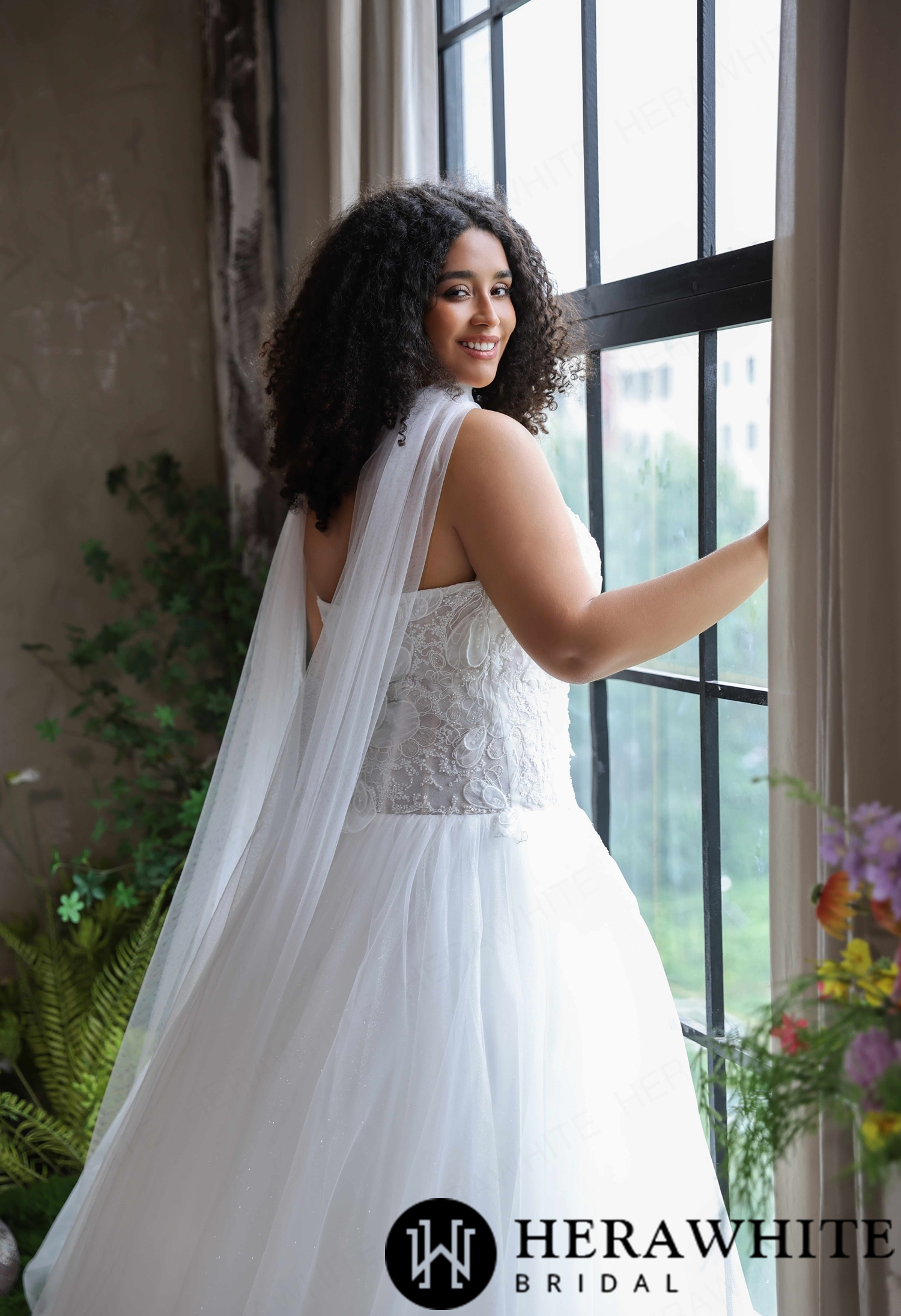 Strapless Glitter Tulle Ball Gown with Matching Sheer Tulle Shawl