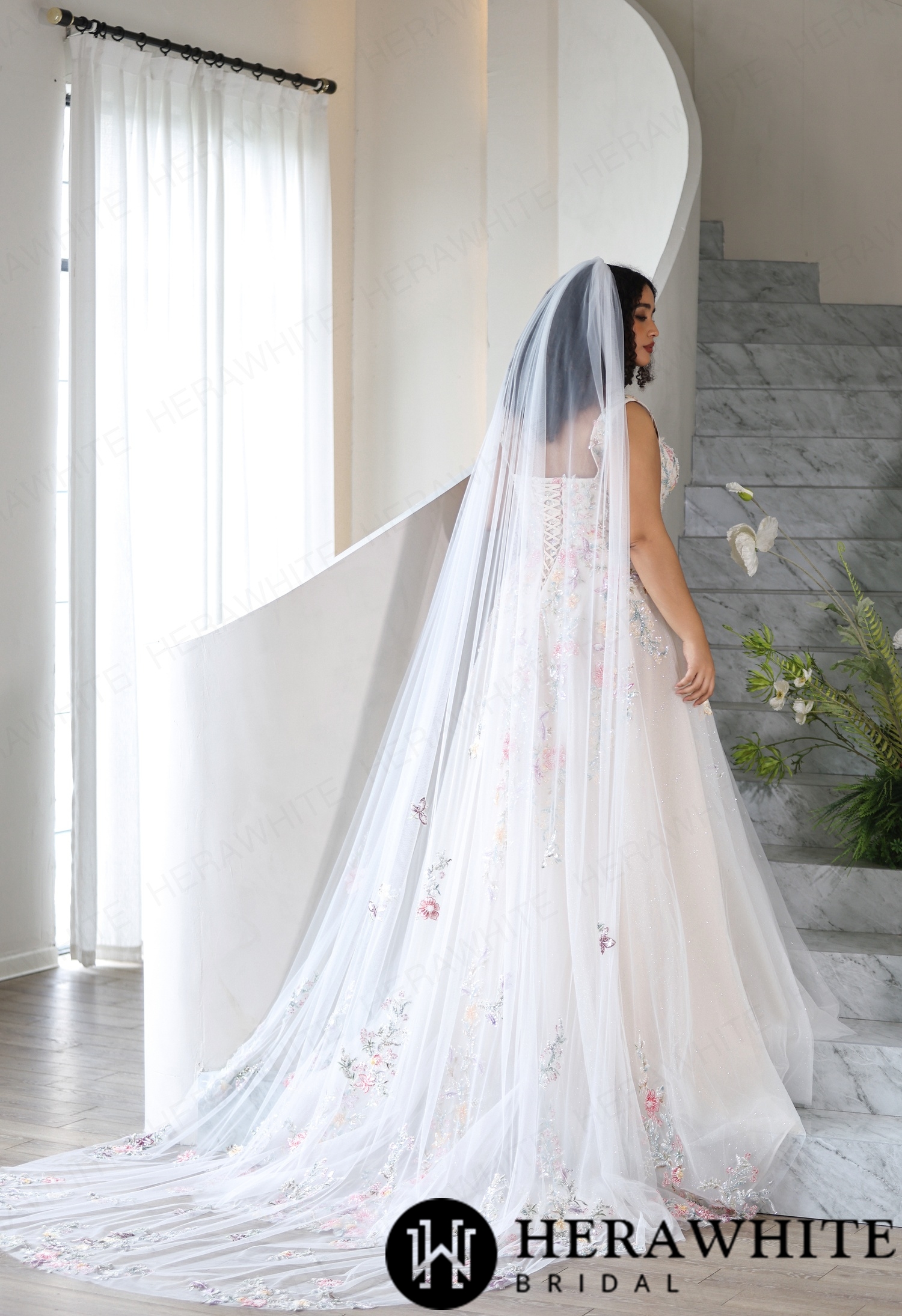 Whimsical Beaded Floral Embroidered Plus Size A-Line Wedding Dress
