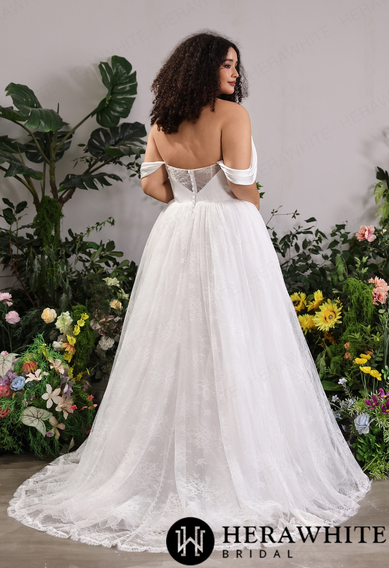 Off-the-Shoulder Satin Lace Ball Gown with Matching Satin Straps