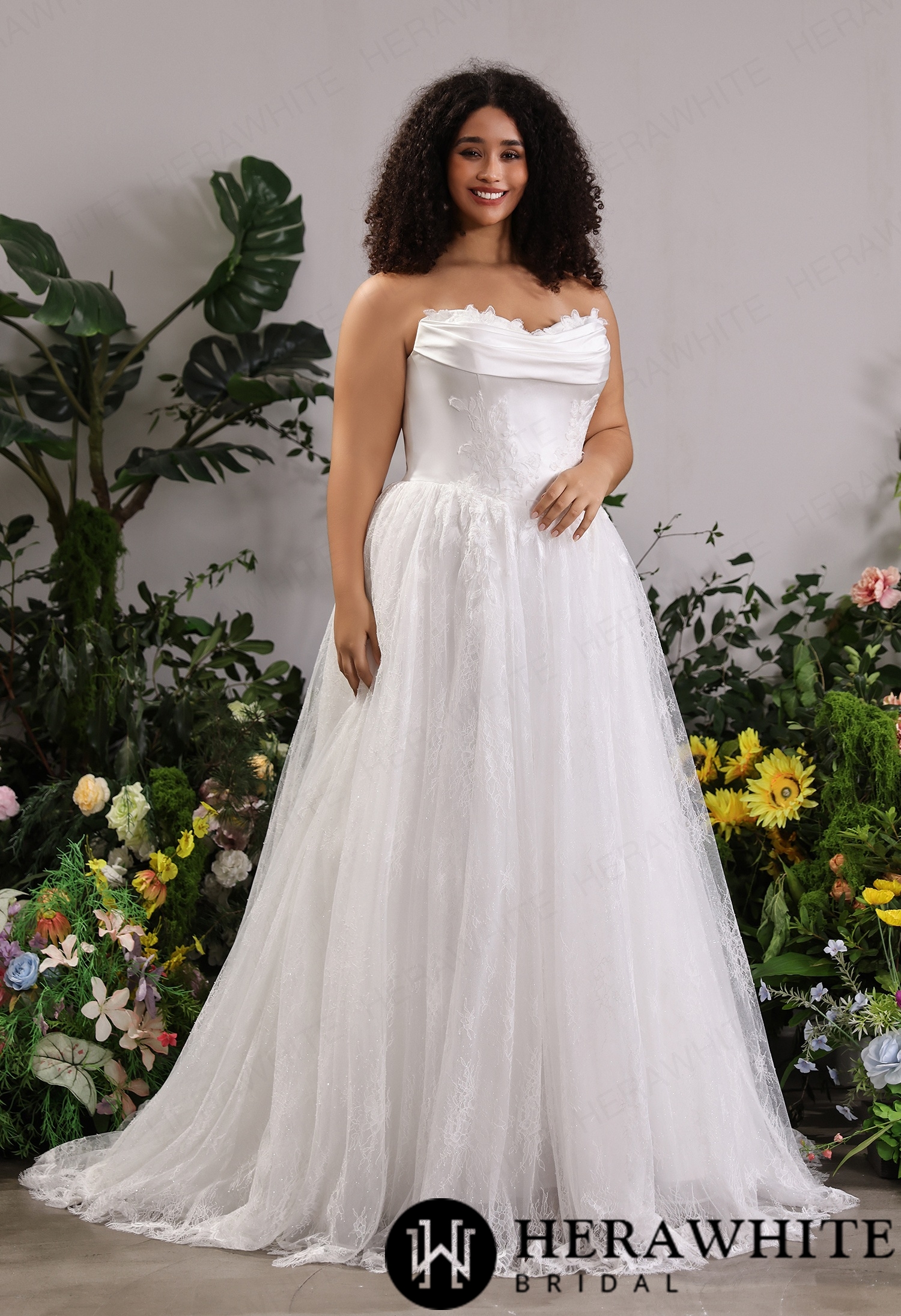 Off-the-Shoulder Satin Lace Ball Gown with Matching Satin Straps