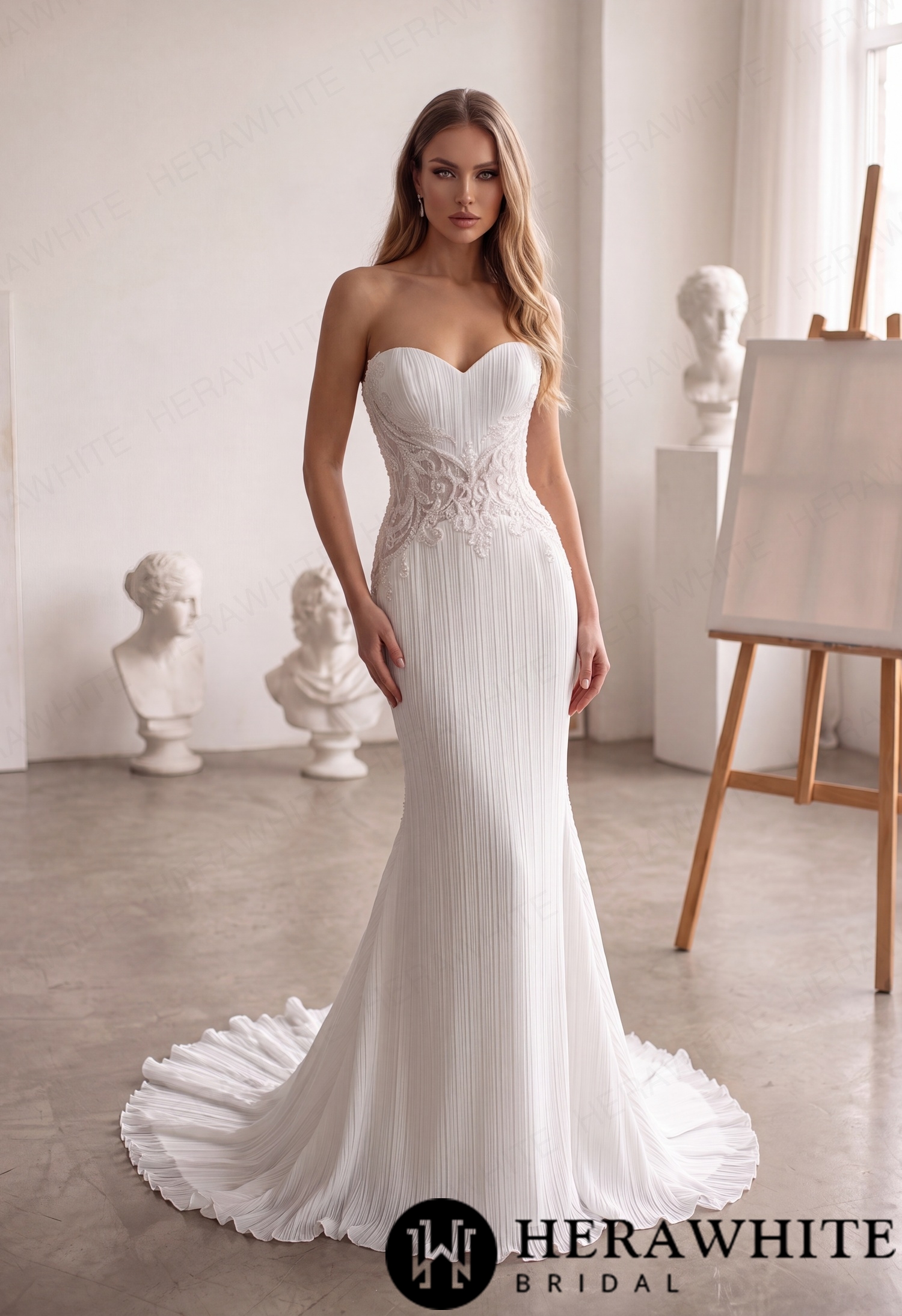 Strapless Mermaid Wedding Gown - Crushed Chiffon Lace