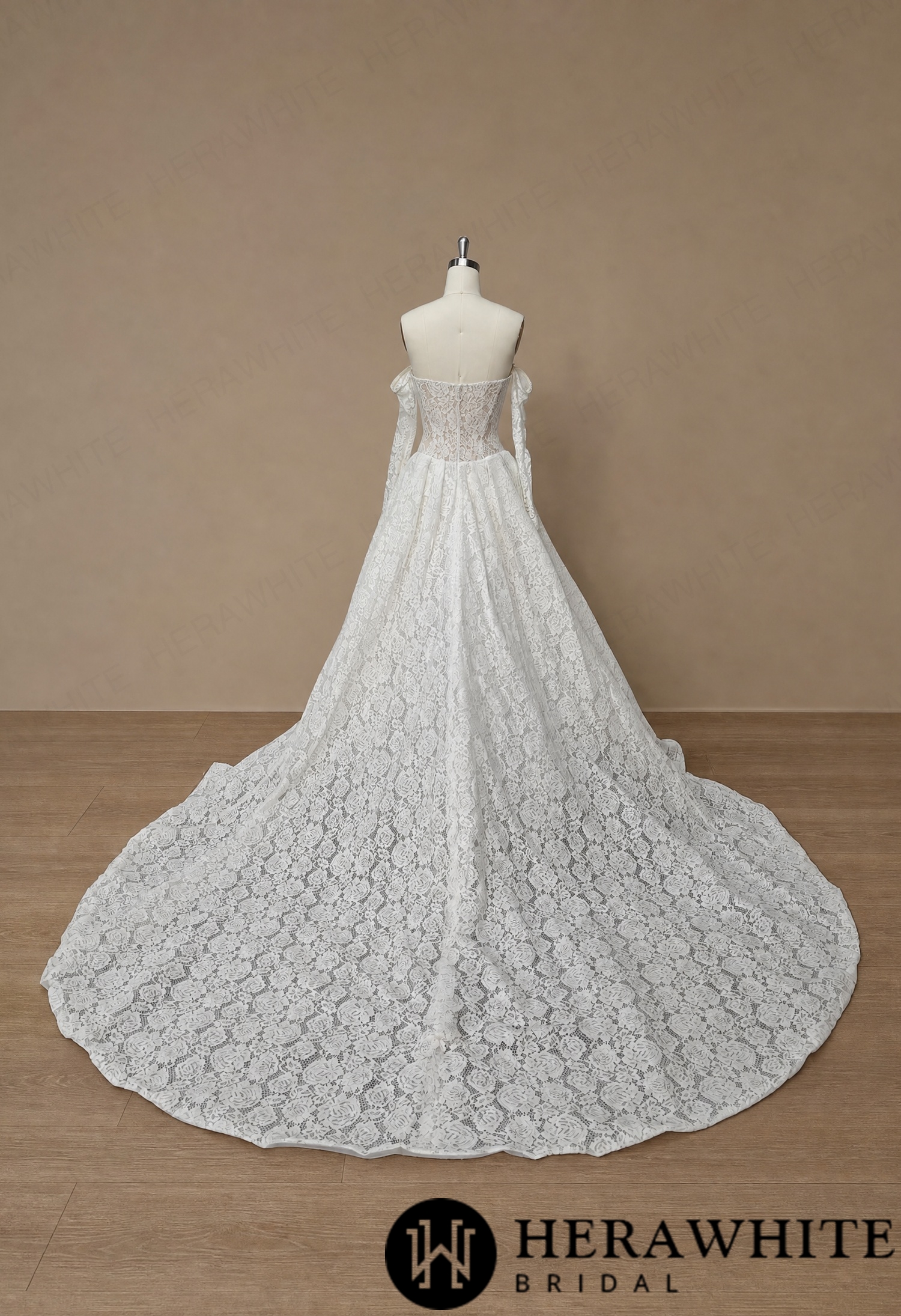 Plunge Illusion Lace Wedding Dress - Off-Shoulder HW4100