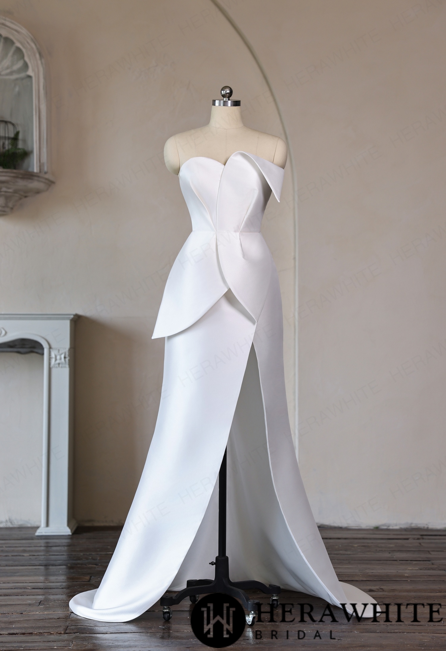 Mikado Wedding Gown with Detachable Overskirt HW3951